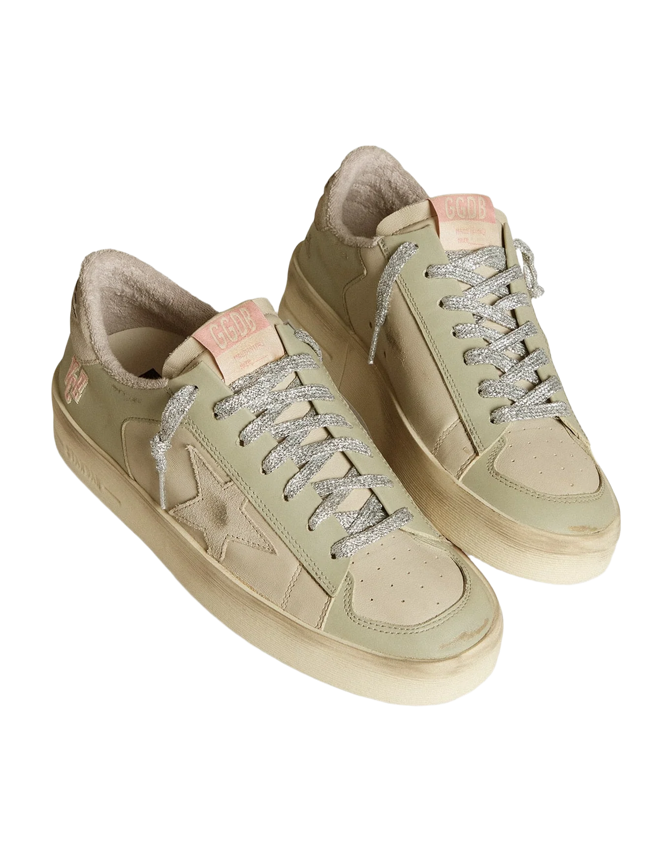 Women | Stardan Nappa & Leather with Suede Star & Heel Tab | Beige x Light Green - Image 8