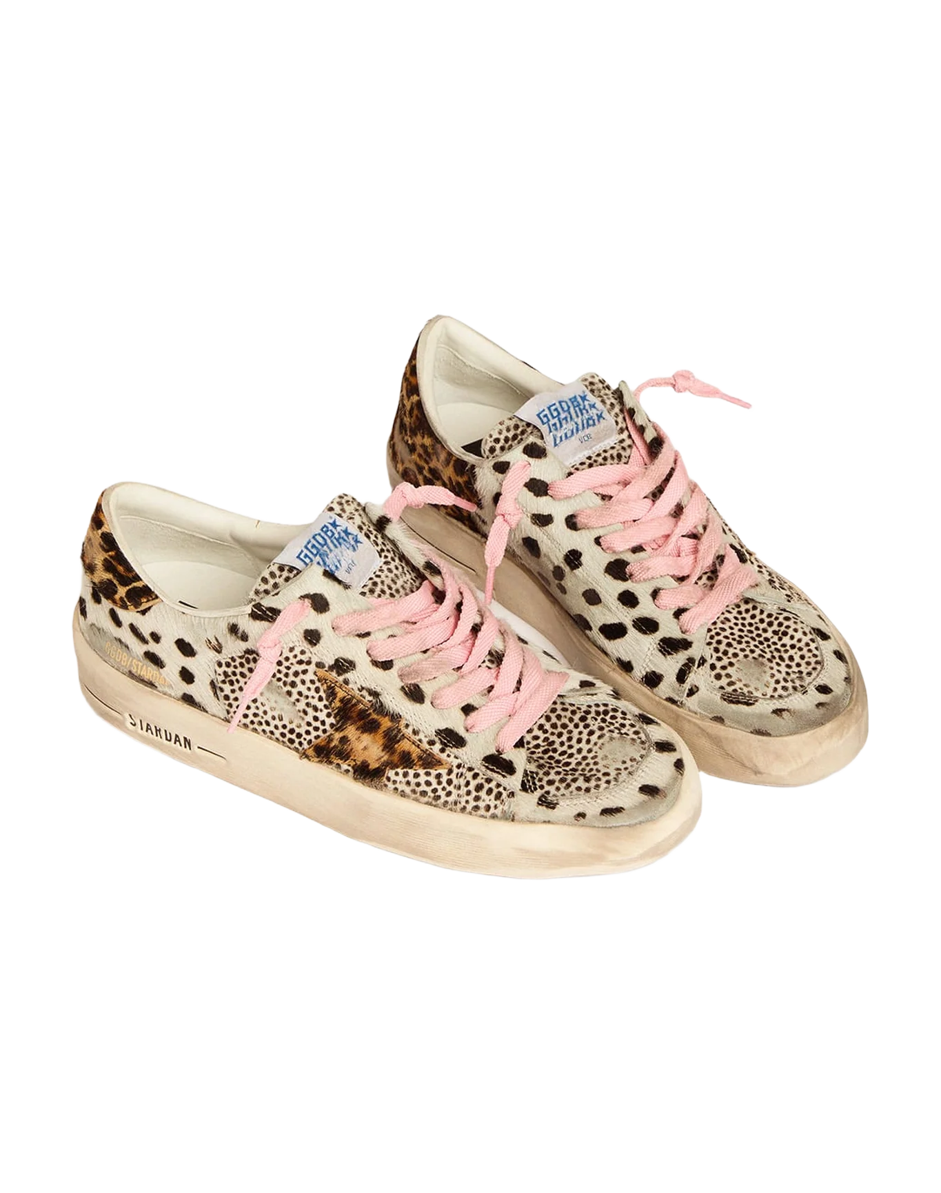 Women | Stardan Sneakers Polka-Dot Pony Skin with Leopard-Print Pony Skin Star | Black White x Beige Brown Leo - Image 2