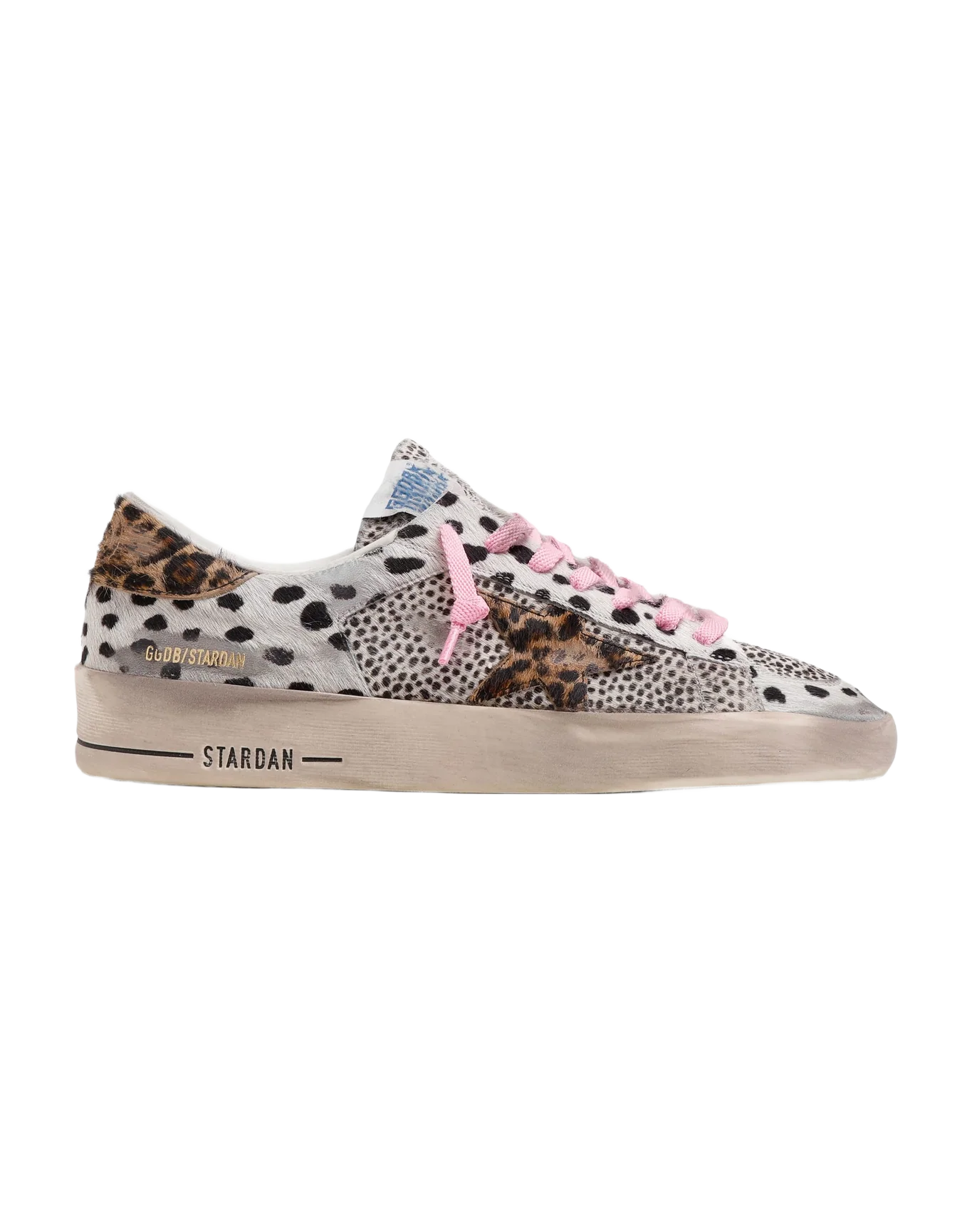 Women | Stardan Sneakers Polka-Dot Pony Skin with Leopard-Print Pony Skin Star | Black White x Beige Brown Leo - Image 8