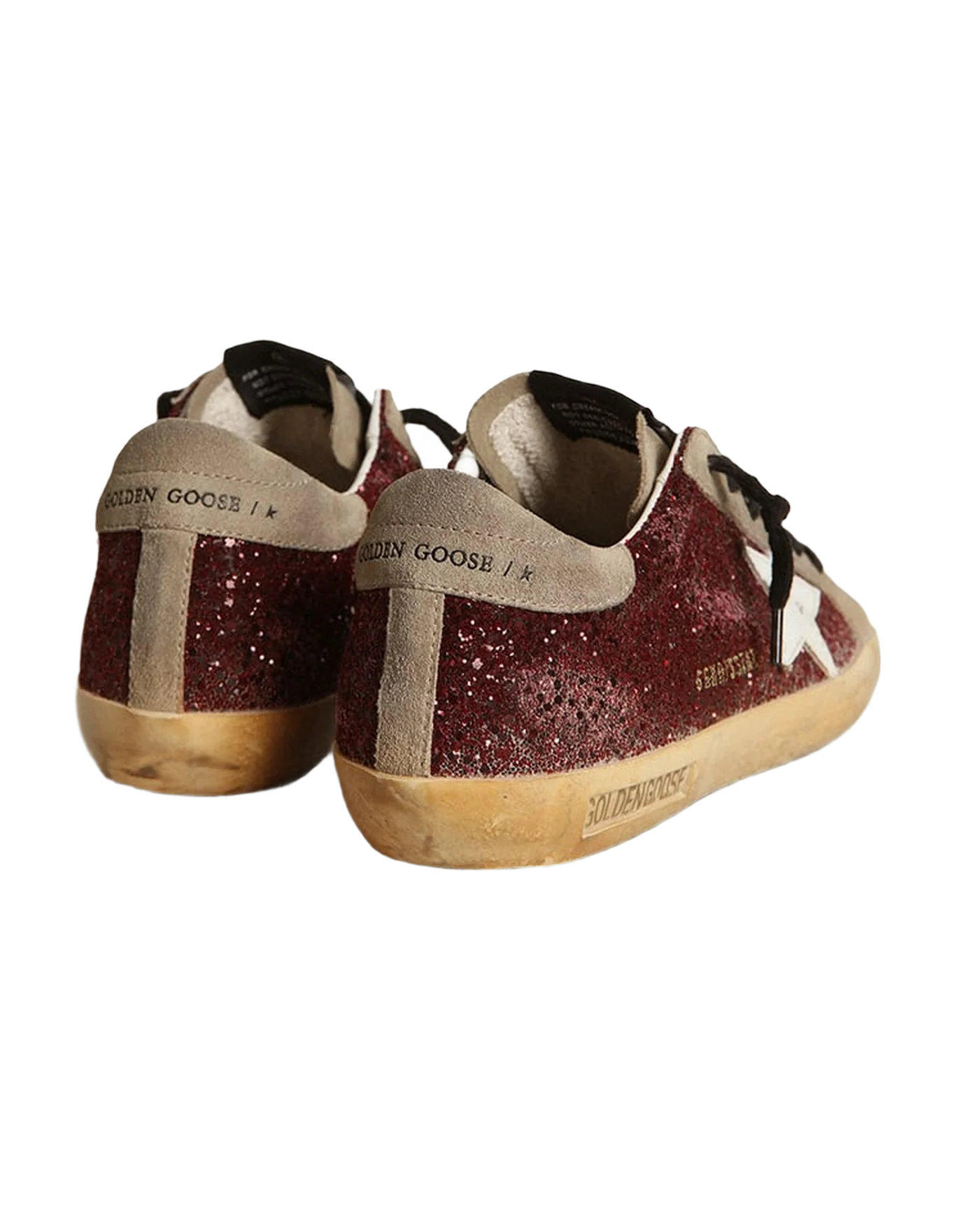 Women | Super-Star Burgundy Glitter with White Leather Star & Dove-Gray Suede Tongue | Bordeaux x Taupe x White - Image 2
