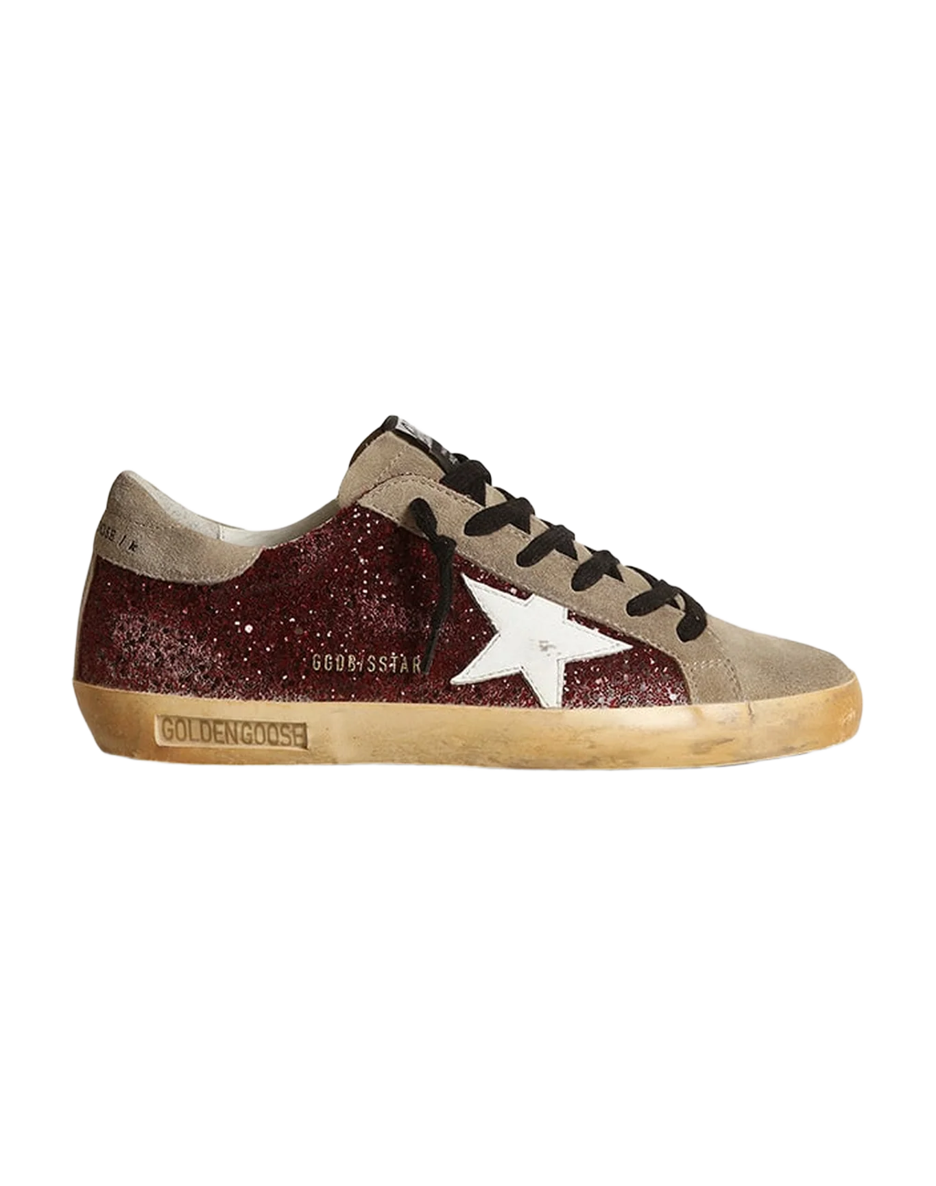 Women | Super-Star Burgundy Glitter with White Leather Star & Dove-Gray Suede Tongue | Bordeaux x Taupe x White - Image 3