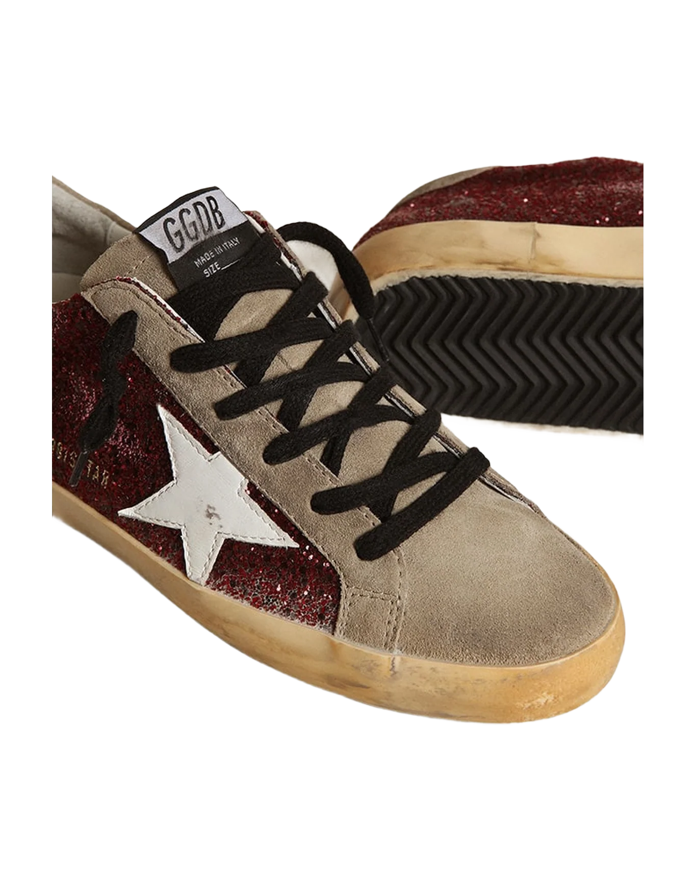 Women | Super-Star Burgundy Glitter with White Leather Star & Dove-Gray Suede Tongue | Bordeaux x Taupe x White - Image 5