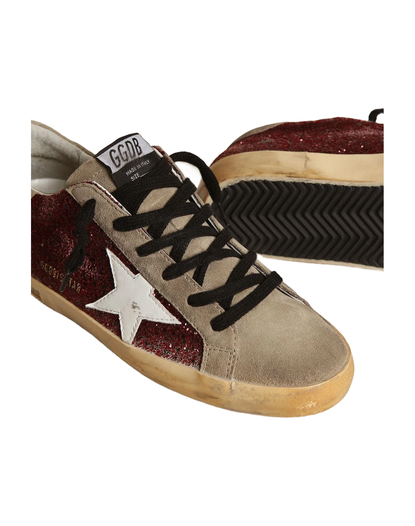 Women | Super-Star Burgundy Glitter with White Leather Star & Dove-Gray Suede Tongue | Bordeaux x Taupe x White - Image 6