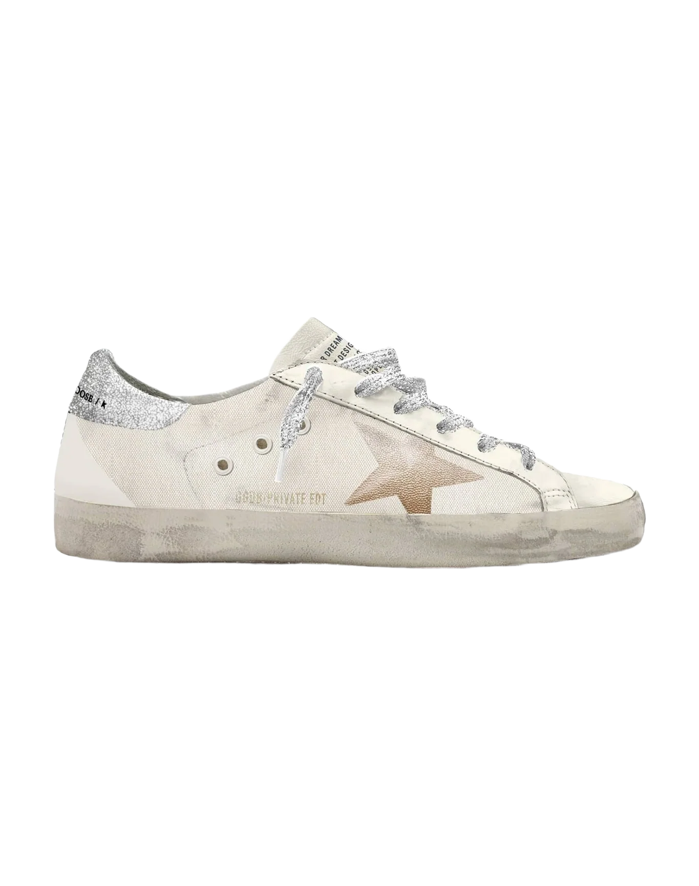 Women | Super-Star Canvas with Beige Star & Silver Heel Tab | Light Beige x Peach x Ecru x Silver