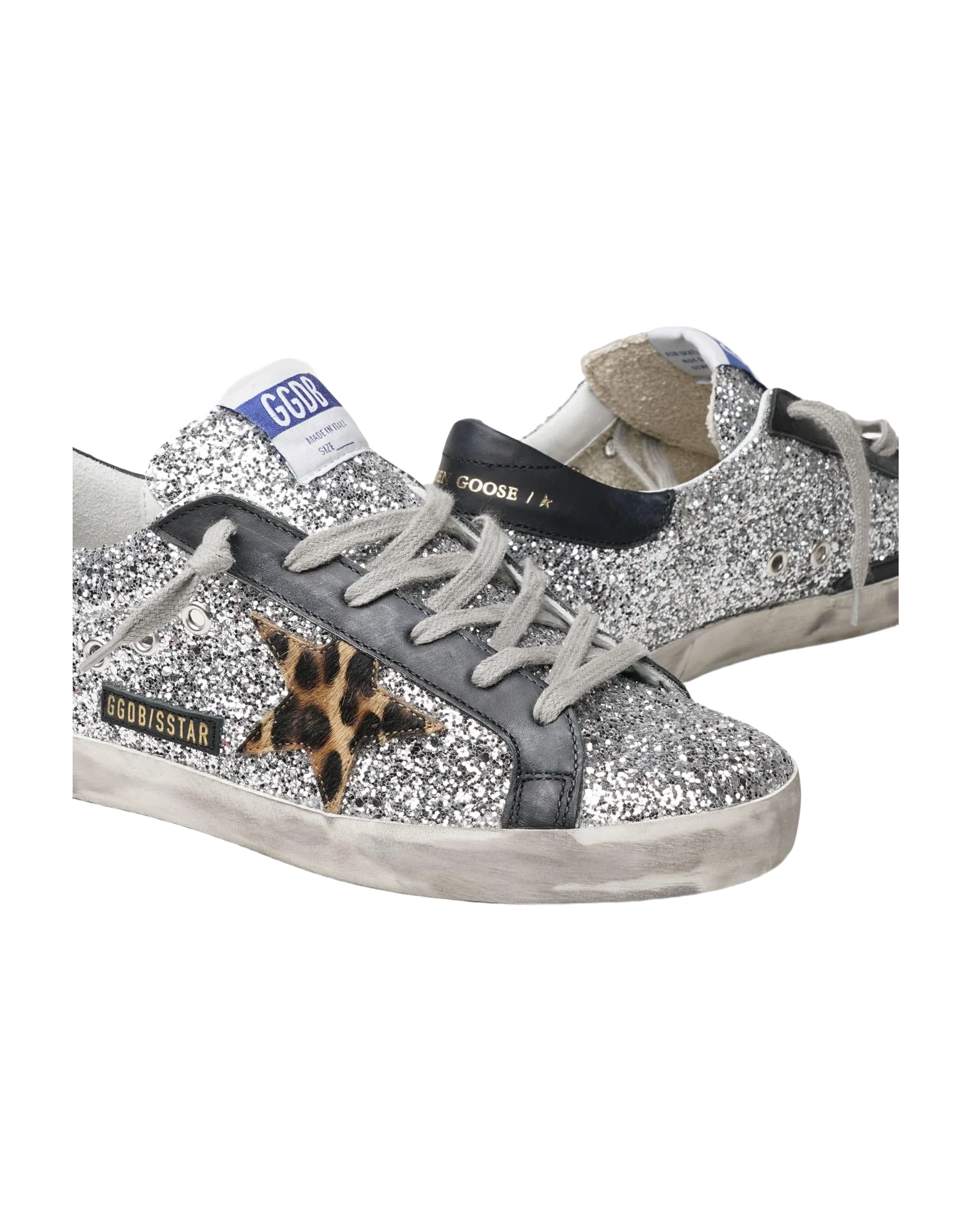 Women | Super-Star Glitter Upper Horsy Star Leather Heel | Silver x Beige Brown Leo x Black - Image 4