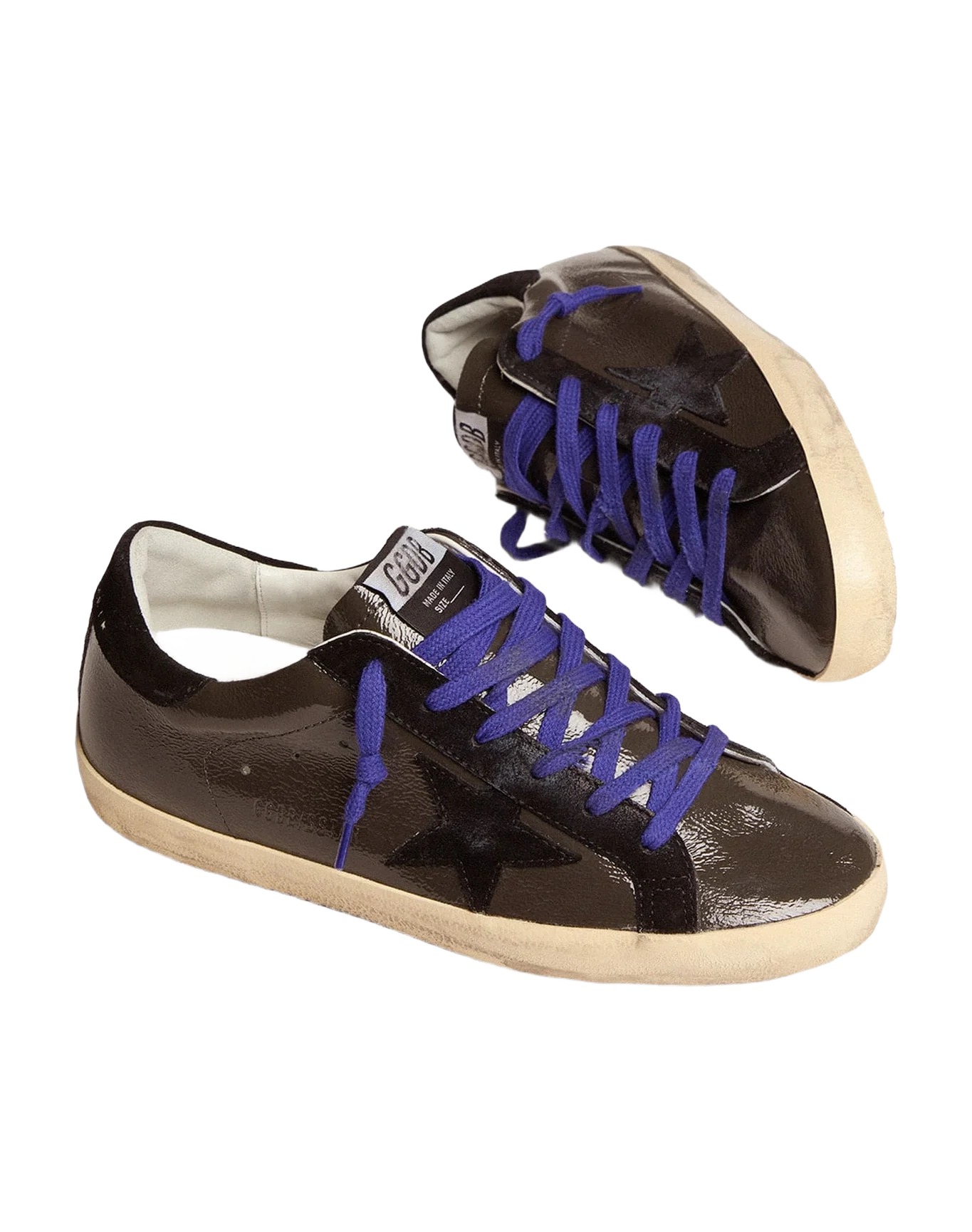 Women | Super-Star Gray Painted Leather with Black Inserts | Grey x Black - Image 2