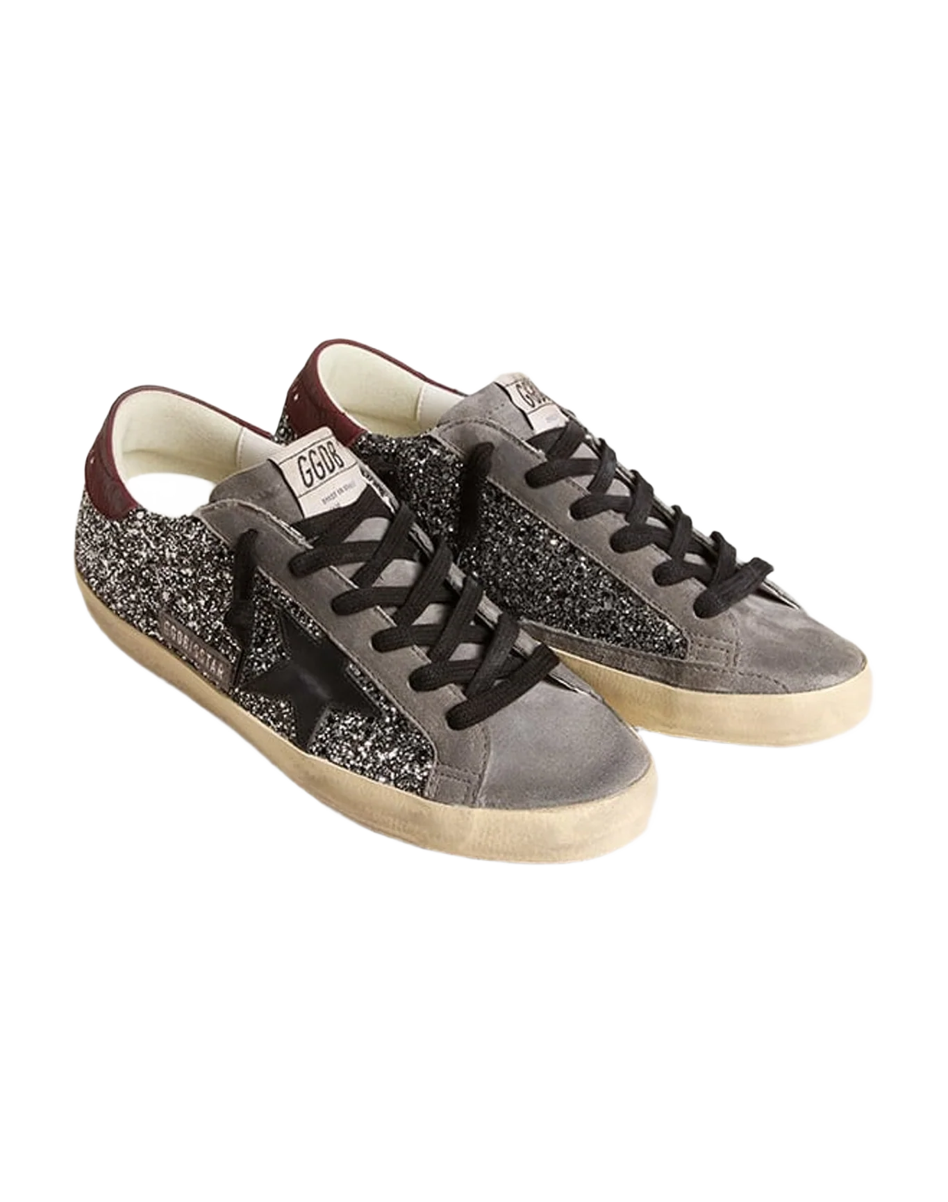 Women | Super-Star Grey Glitter & Suede Toe with Black Star & Red Wine Heel | Sliver x Black x Gray x Red Wine
