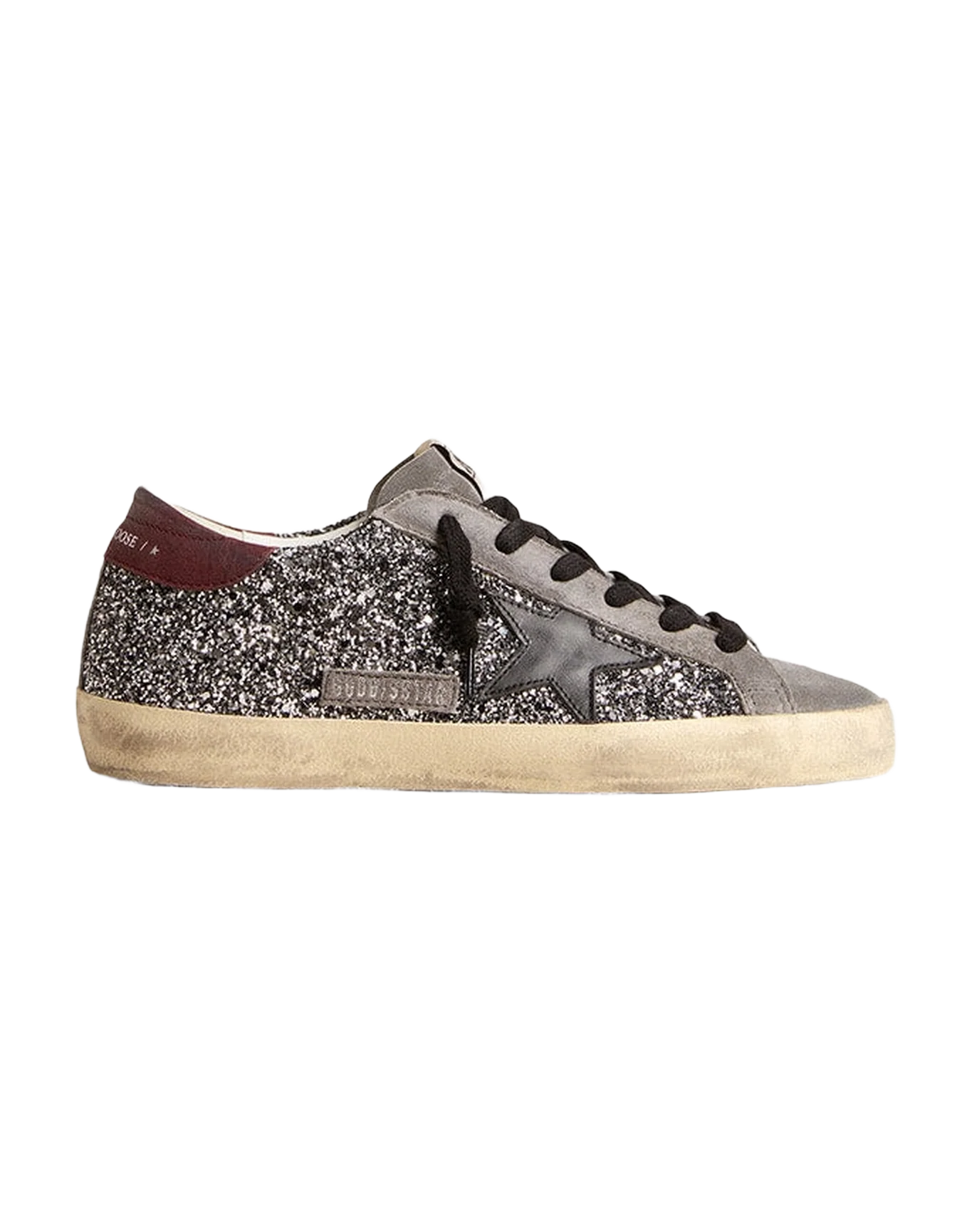 Women | Super-Star Grey Glitter & Suede Toe with Black Star & Red Wine Heel | Sliver x Black x Gray x Red Wine - Image 2