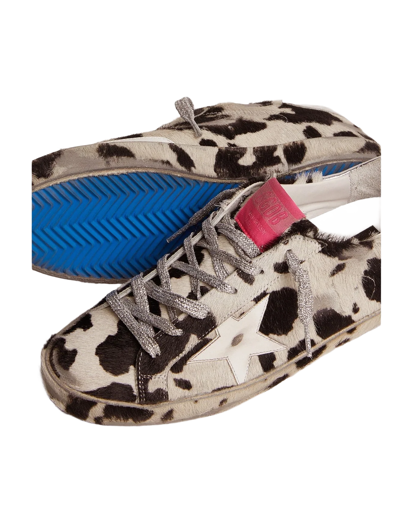 Women | Super-Star Lab Sneakers Cow-Print Pony Skin & White Leather Star | White Black Cow x White x Silver x Fluo Yellow