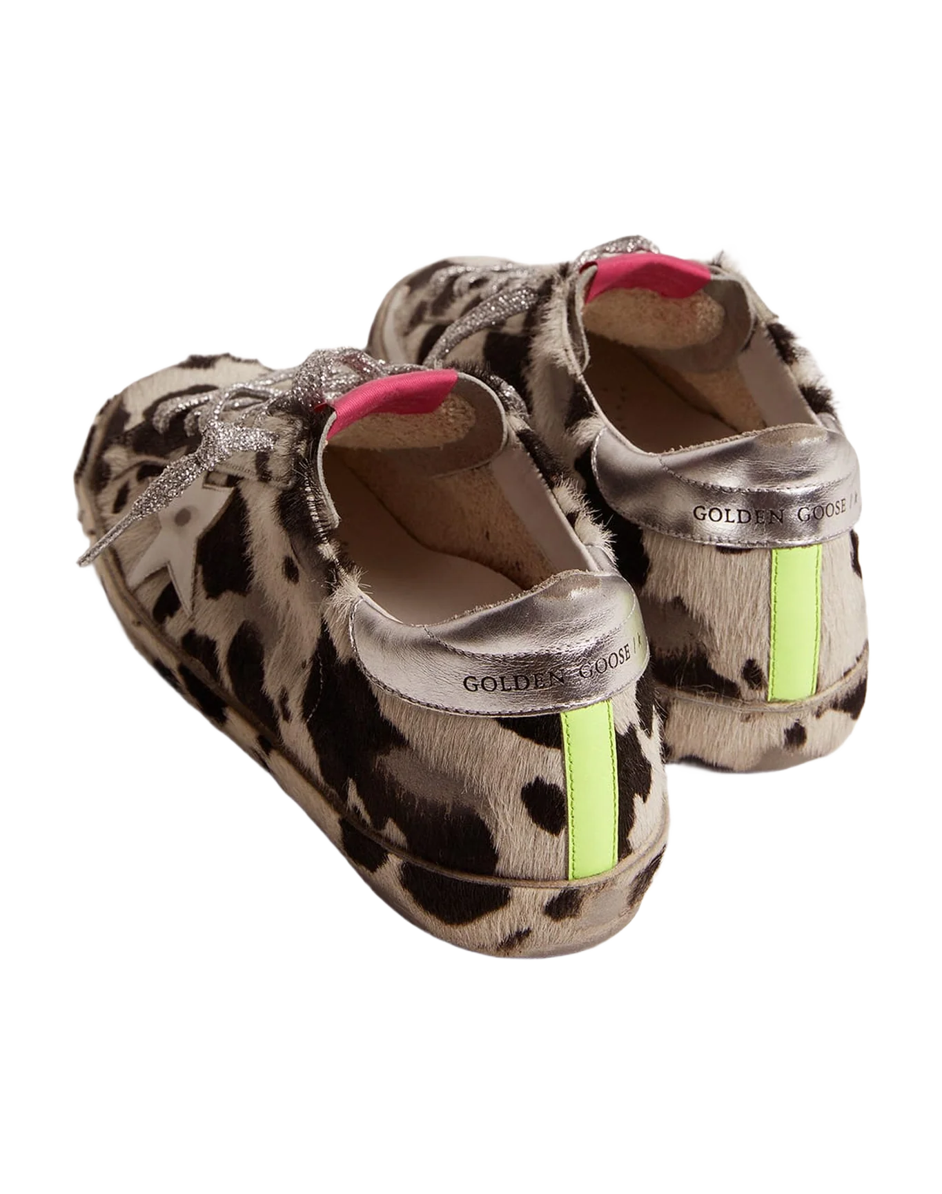 Women | Super-Star Lab Sneakers Cow-Print Pony Skin & White Leather Star | White Black Cow x White x Silver x Fluo Yellow - Image 2