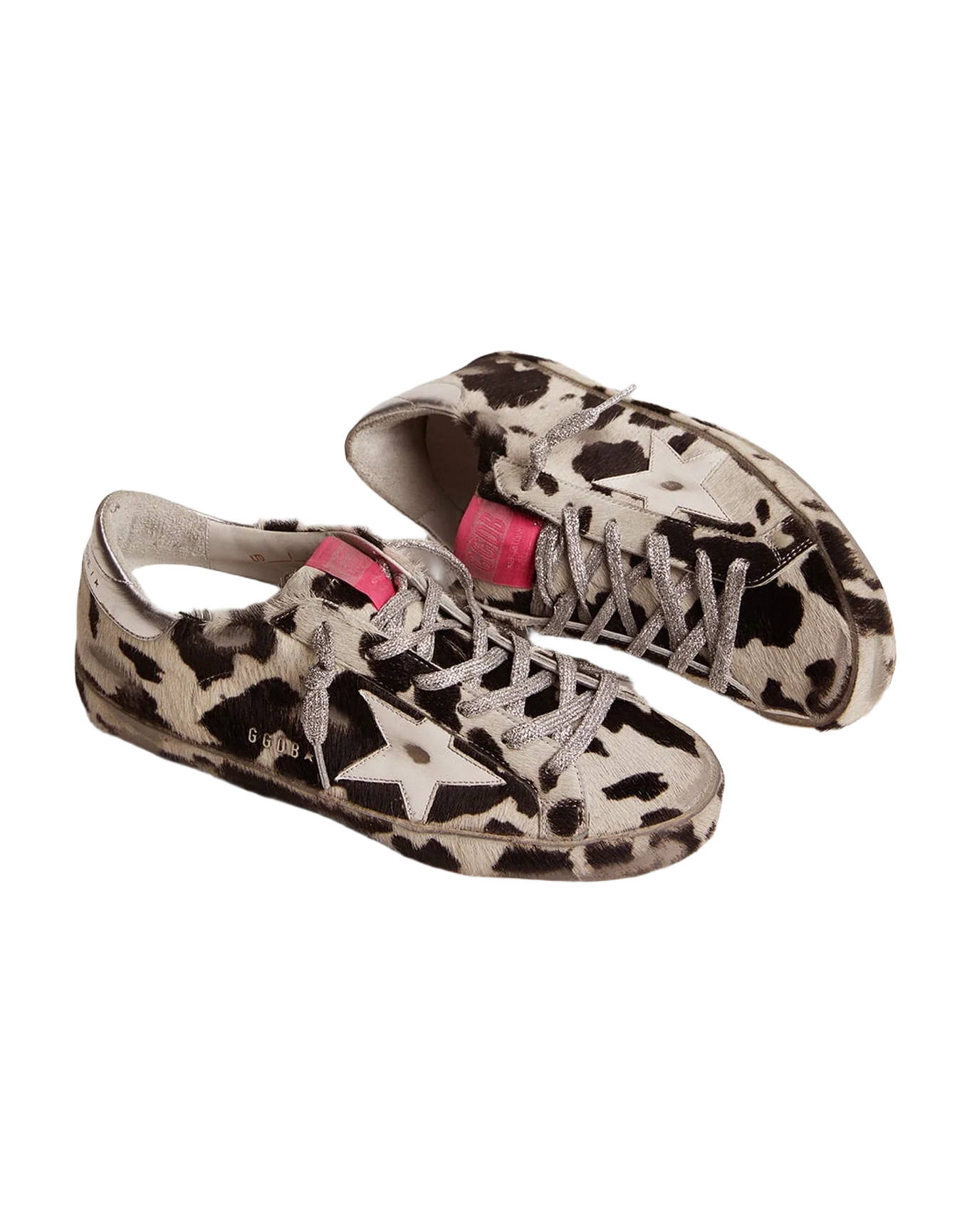 Women | Super-Star Lab Sneakers Cow-Print Pony Skin & White Leather Star | White Black Cow x White x Silver x Fluo Yellow - Image 6