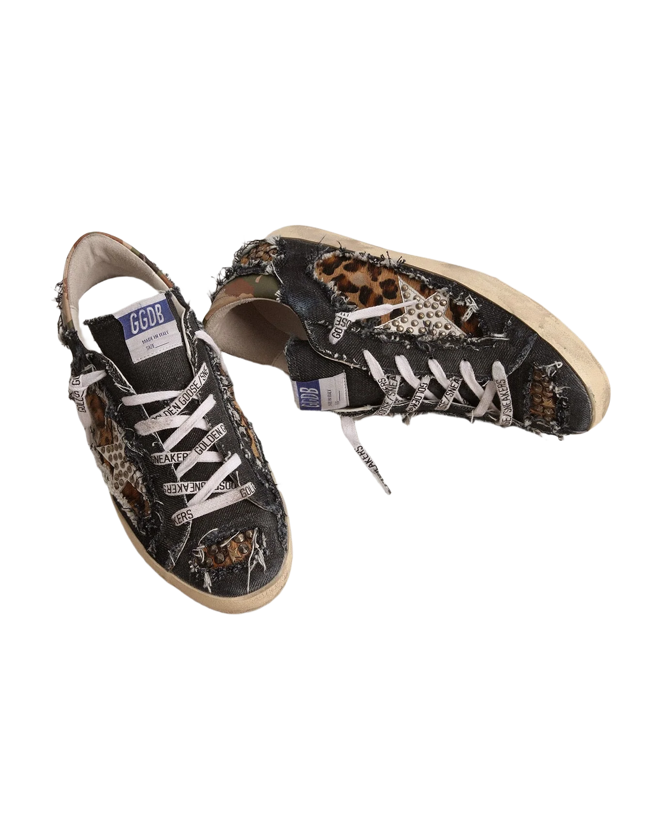 Women | Super-Star Lab Sneakers Denim & Leopard-Print Pony Skin | Blue Beige Brown Black Leo x White x Green Camou - Image 2