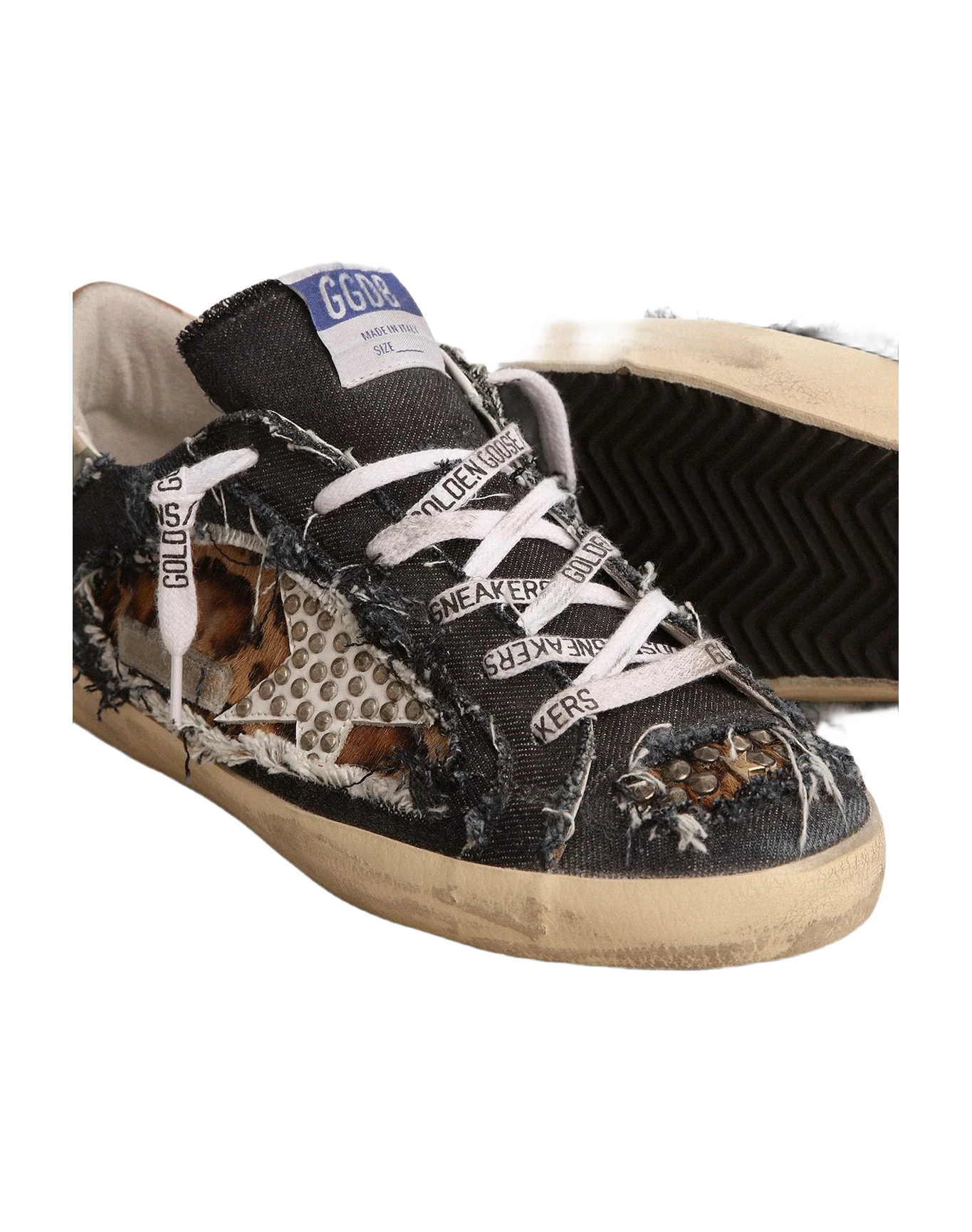 Women | Super-Star Lab Sneakers Denim & Leopard-Print Pony Skin | Blue Beige Brown Black Leo x White x Green Camou - Image 4