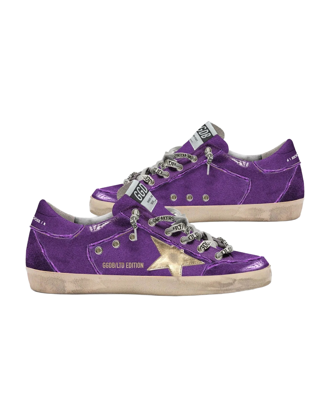 Women | Super-Star Lab Sneakers Purple Distressed Canvas with Gold Star | Purple x Gold - Image 5