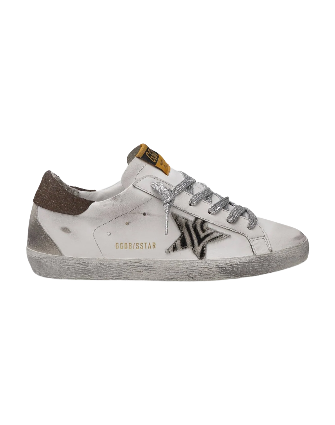 Women | Super-Star Leather Upper Zebra Horsy Star Glitter | White x Black Zebra x Coffee