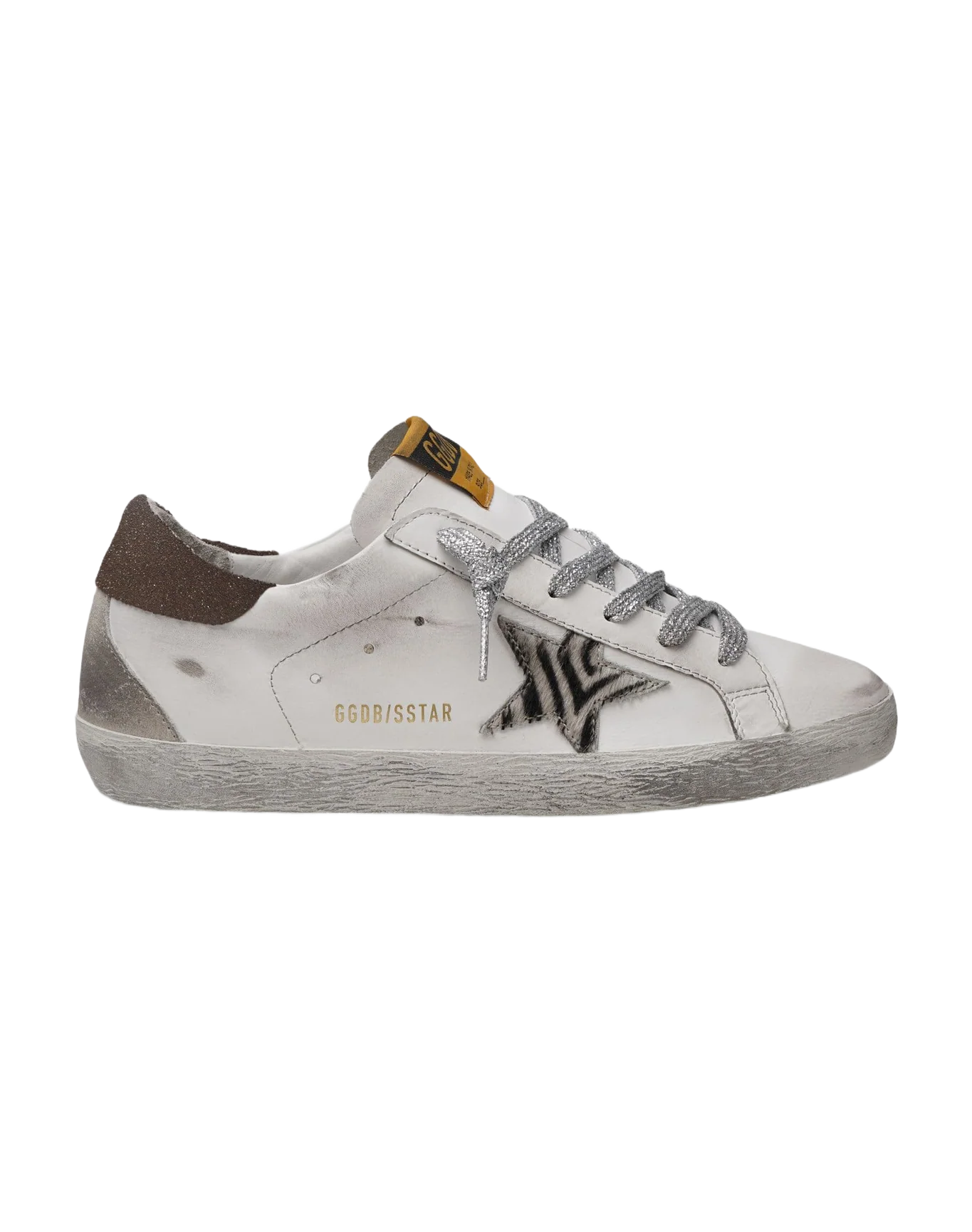 Women | Super-Star Leather Upper Zebra Horsy Star Glitter | White x Black Zebra x Coffee - Image 2