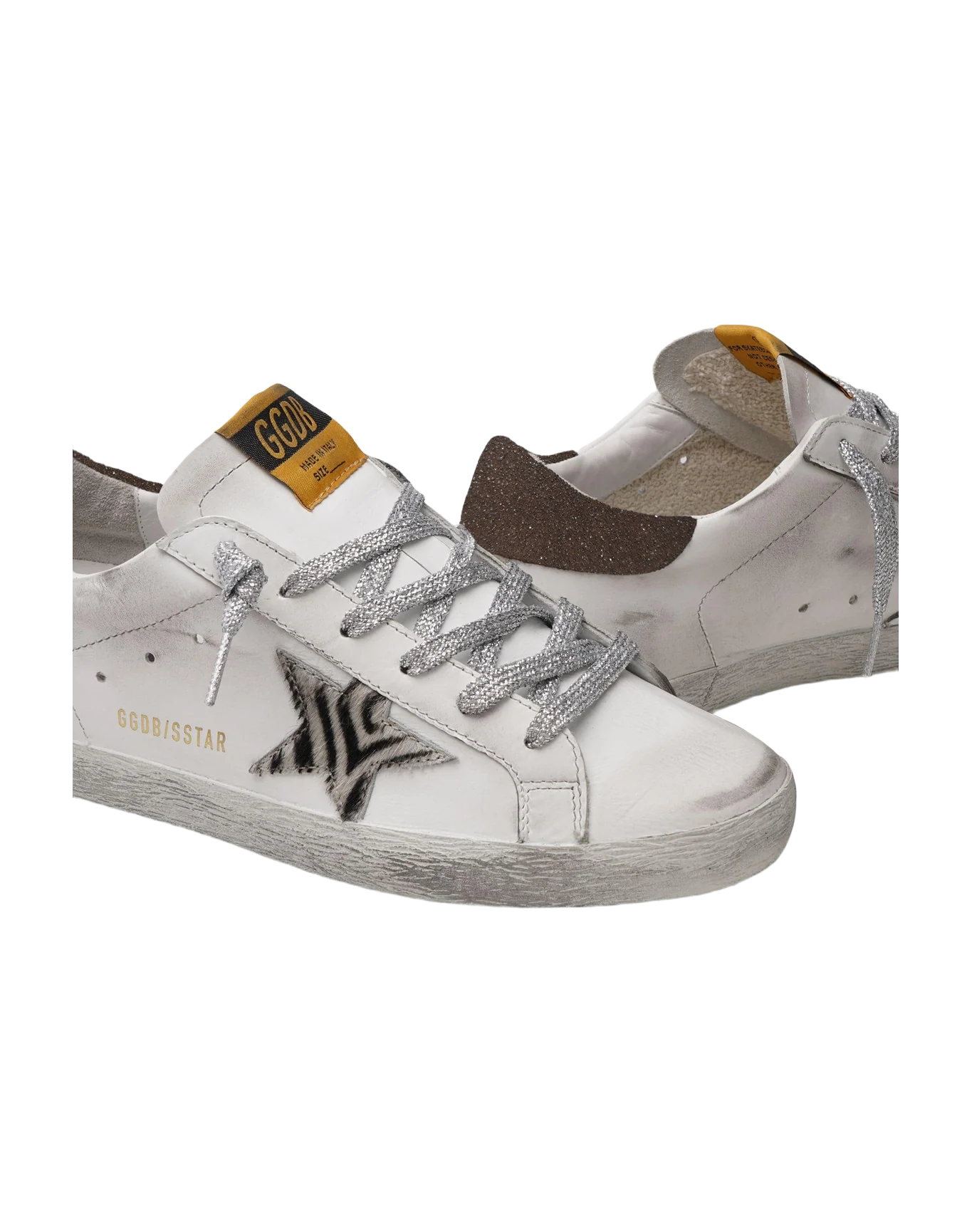 Women | Super-Star Leather Upper Zebra Horsy Star Glitter | White x Black Zebra x Coffee - Image 4