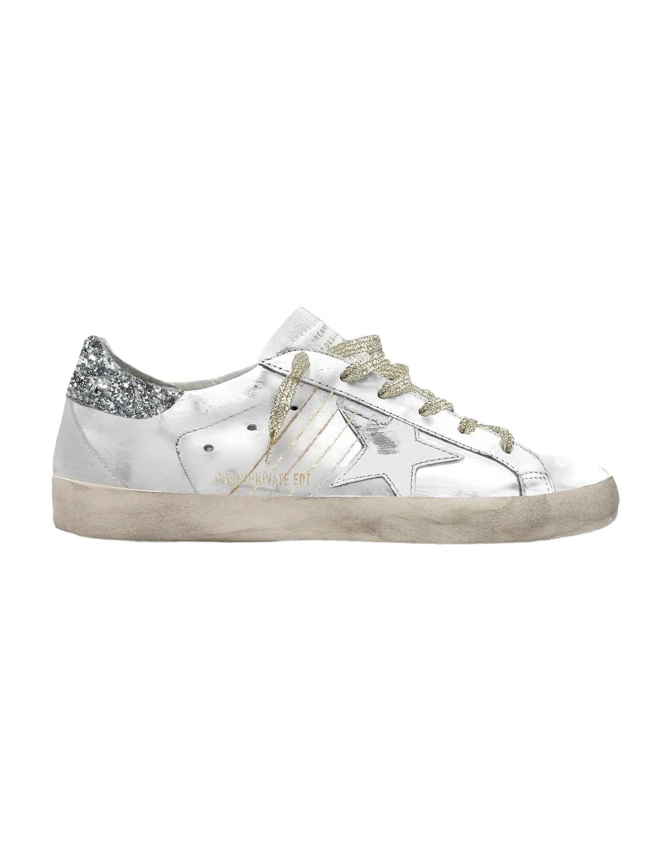 Women | Super-Star Leather with Silver Glitter Heel Tab | Optic White x Silver