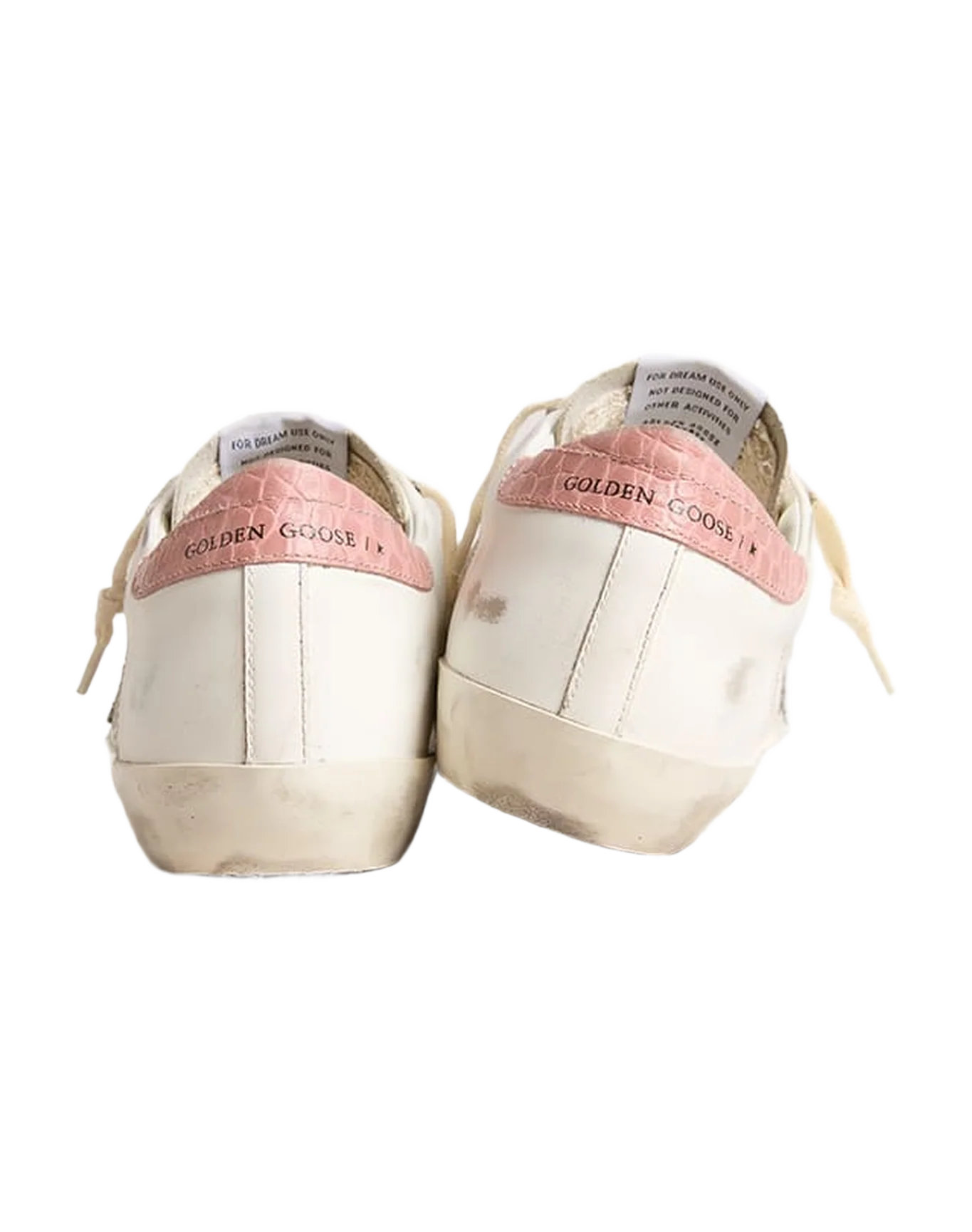 Women | Super-Star Leather with Silver Glitter Star & Pink Heel Tab | White x Silver x Pink - Image 3