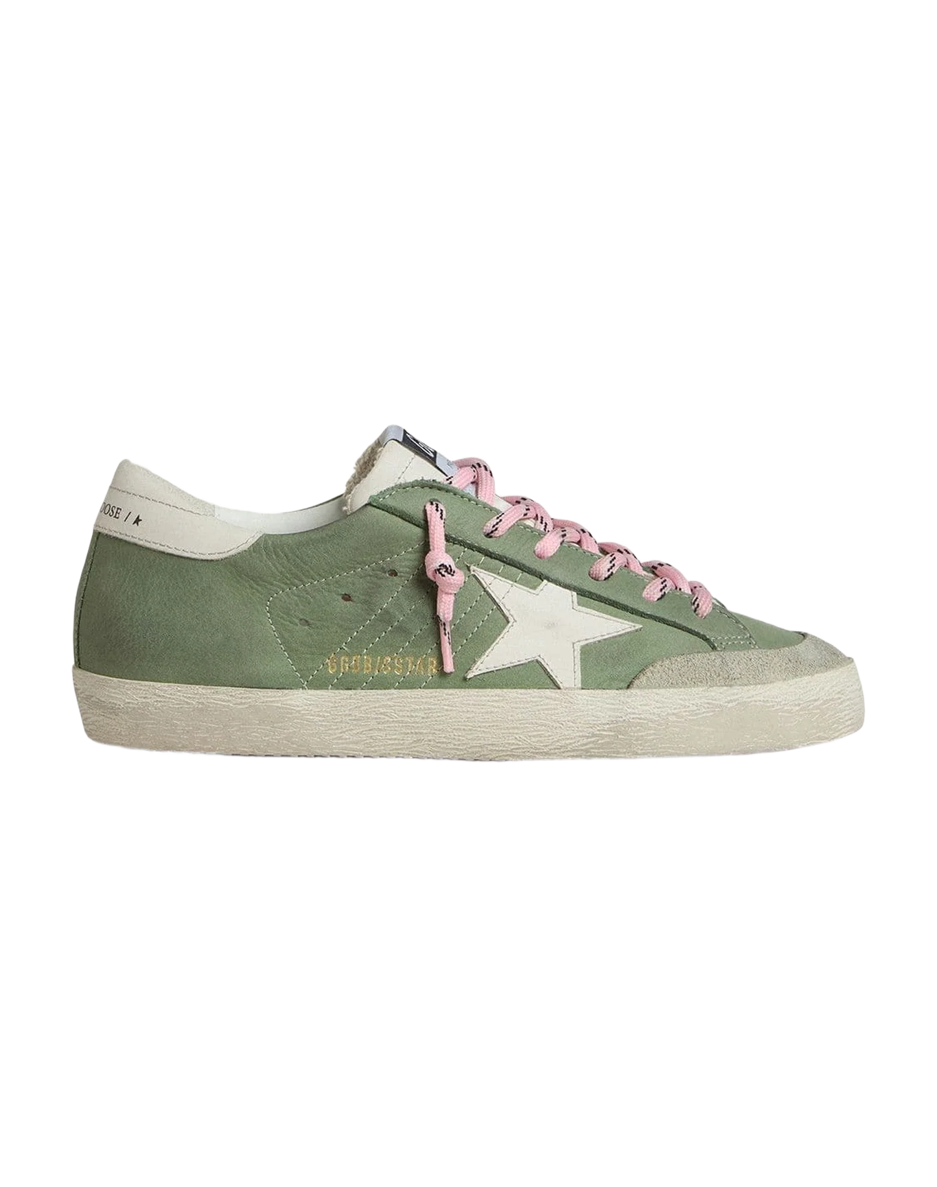 Women | Super-Star Ltd Green Nubuck with White Leather Star & Heel Tab | Light Green x White - Image 3