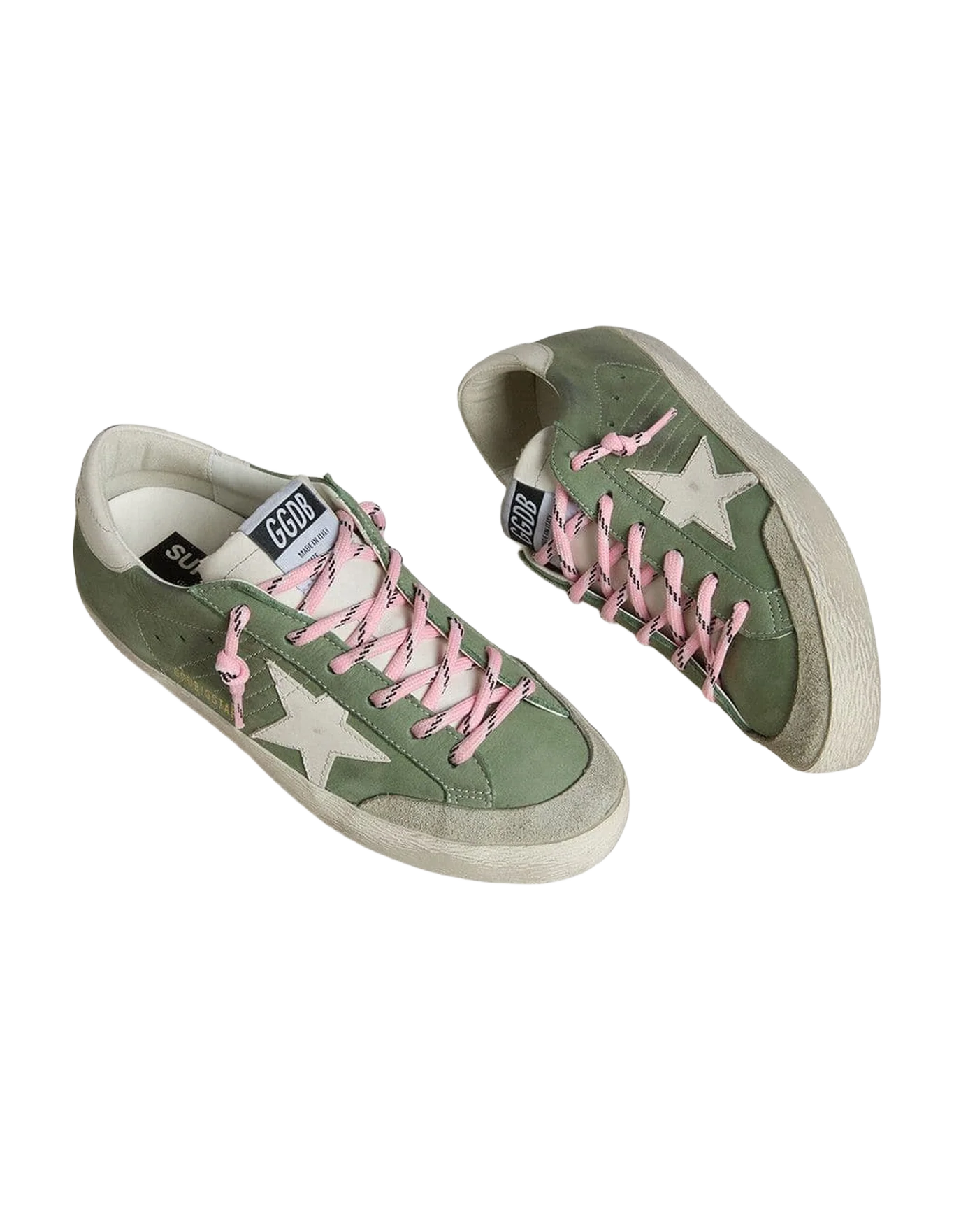 Women | Super-Star Ltd Green Nubuck with White Leather Star & Heel Tab | Light Green x White - Image 4