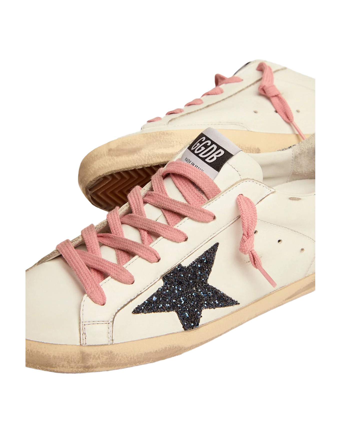 Women | Super-Star Ltd Sneakers with Colored Glitter Star & Heel Tab | White x Dark Blue x Silver - Image 3