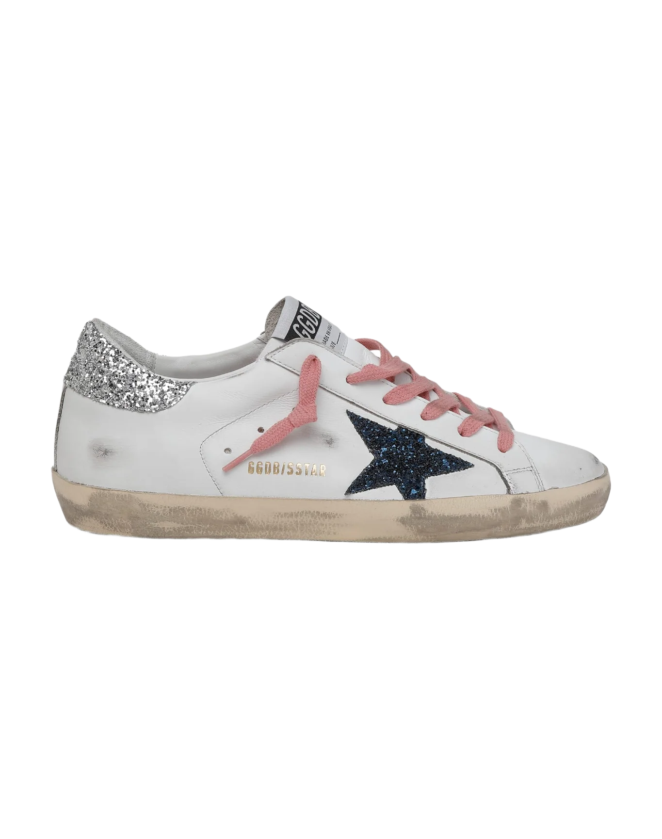 Women | Super-Star Ltd Sneakers with Colored Glitter Star & Heel Tab | White x Dark Blue x Silver - Image 4