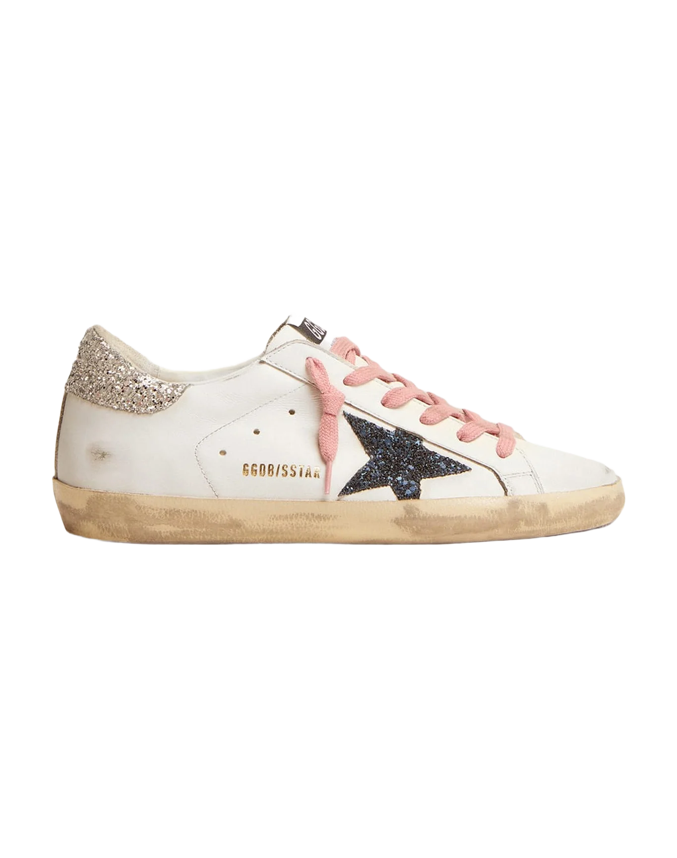 Women | Super-Star Ltd Sneakers with Colored Glitter Star & Heel Tab | White x Dark Blue x Silver - Image 7