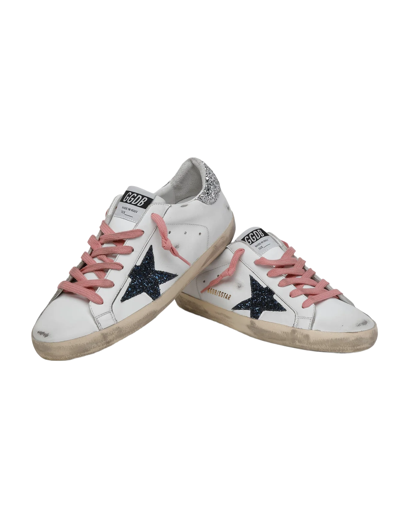 Women | Super-Star Ltd Sneakers with Colored Glitter Star & Heel Tab | White x Dark Blue x Silver - Image 9
