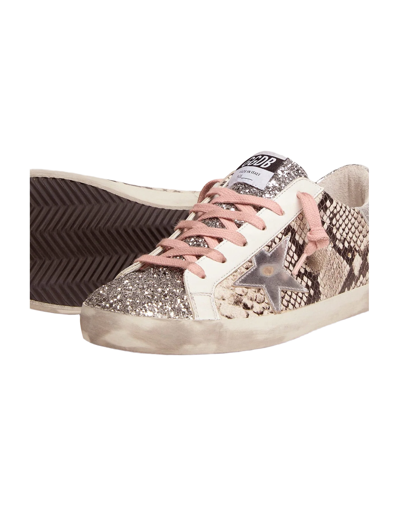 Women | Super-Star Ltd Sneakers with Snake Print & Glitter | Rock Phyton x Silver - Image 3