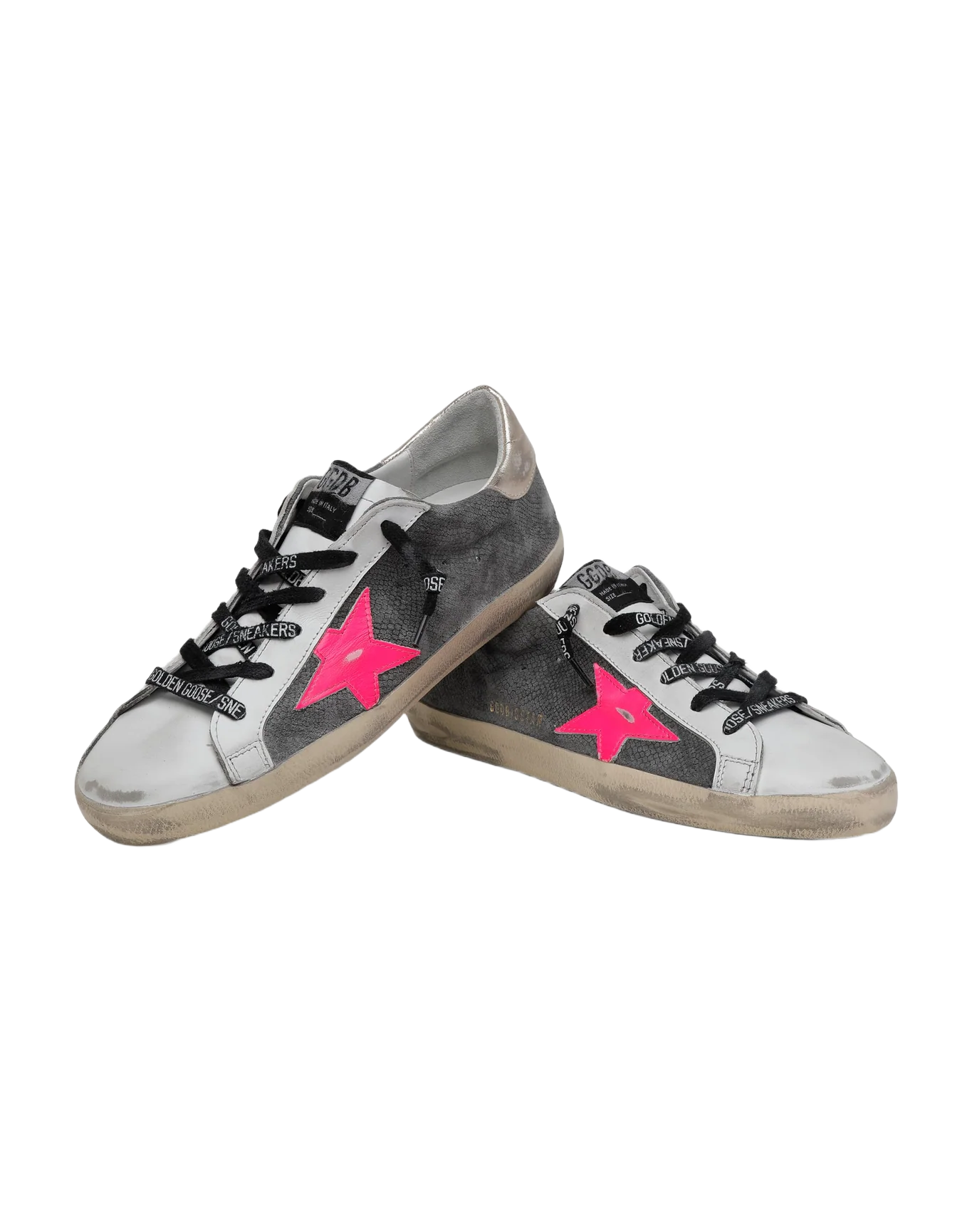Women | Super-Star Ltd Sneakers with Snake-Print Suede Upper & Gold Heel Tab | Dark Grey x White x Fuxia Fluo x Gold - Image 5