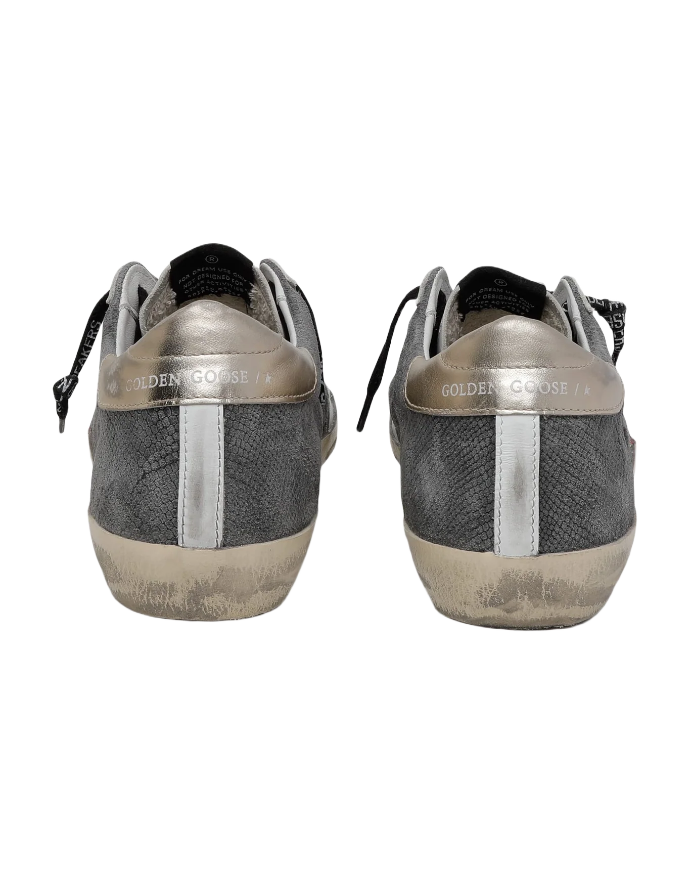 Women | Super-Star Ltd Sneakers with Snake-Print Suede Upper & Gold Heel Tab | Dark Grey x White x Fuxia Fluo x Gold - Image 6