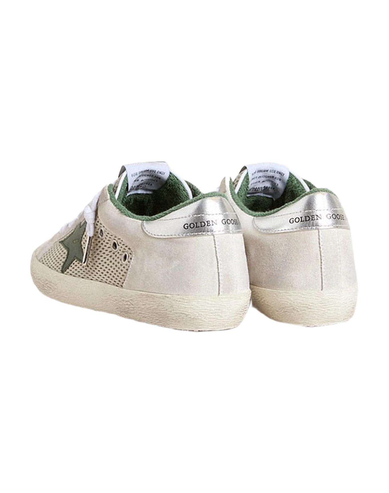 Women | Super-Star Ltd White Suede & Mesh with Green Leather Star & Silver Foiled Leather Heel Tab | White x Green x Silver - Image 3