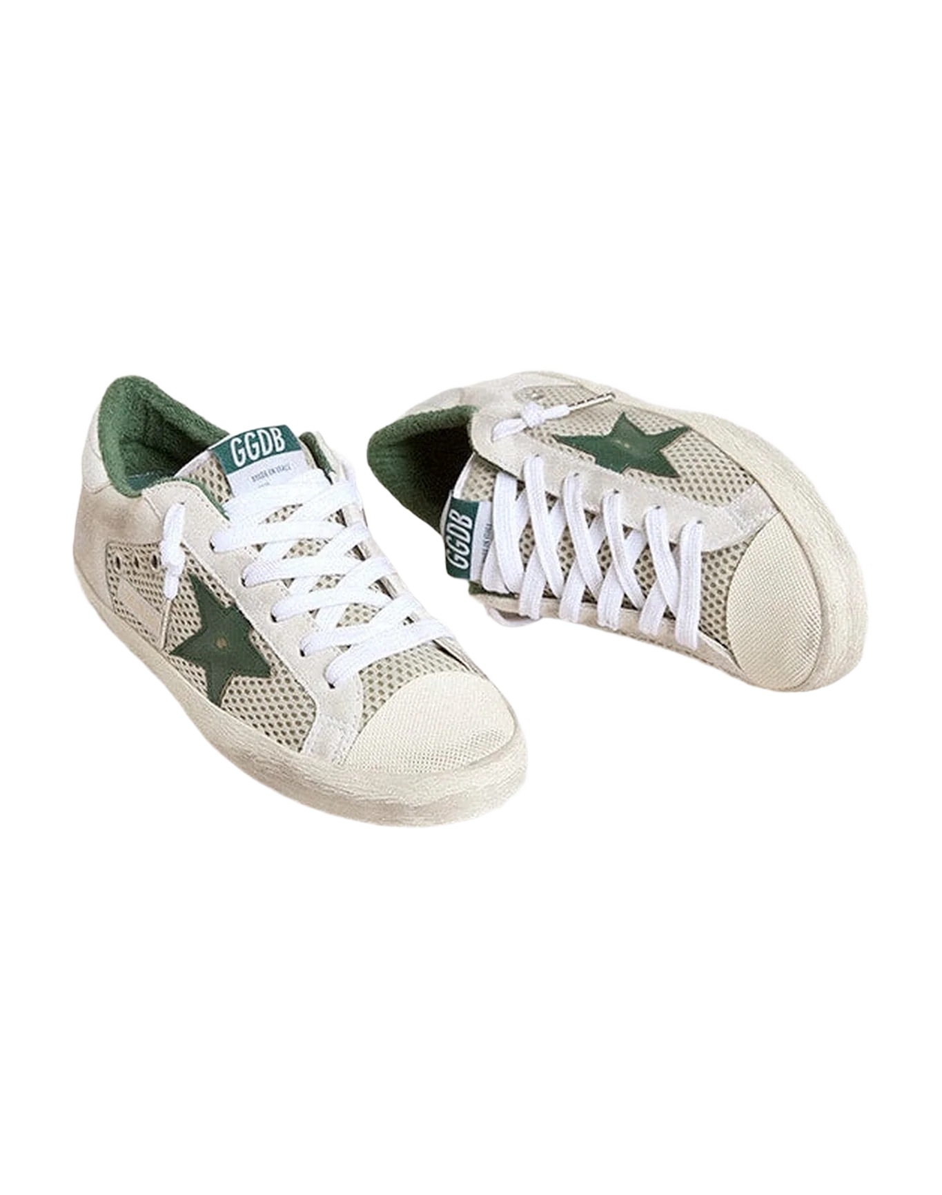 Women | Super-Star Ltd White Suede & Mesh with Green Leather Star & Silver Foiled Leather Heel Tab | White x Green x Silver - Image 5