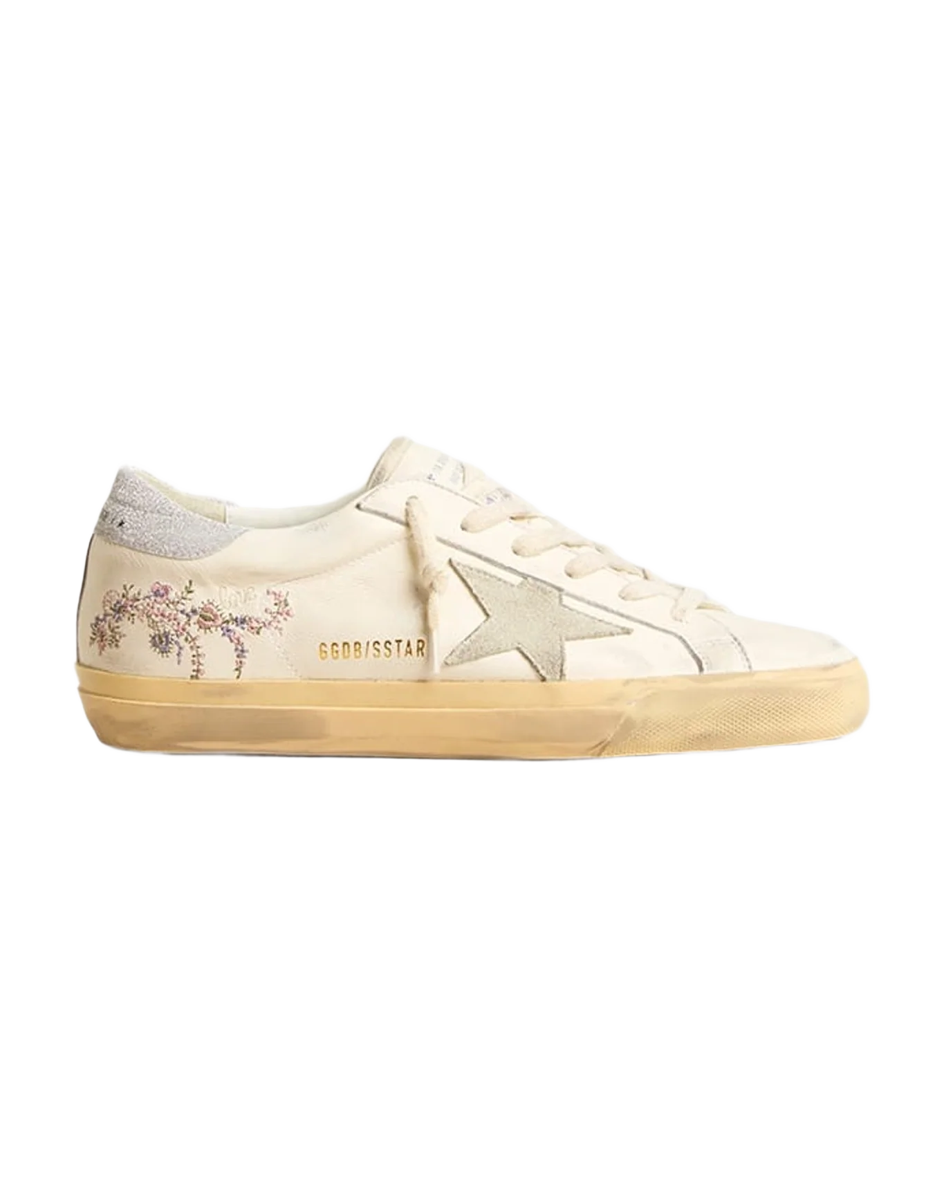 Women | Super-Star Nappa Leather with White Glitter Heel Tab | White Multicolor x Ice x Silver