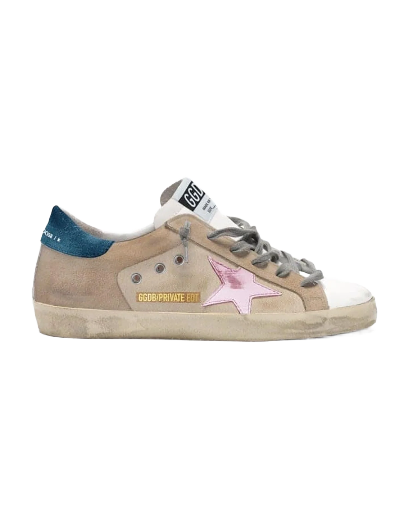 Women | Super-Star Nude Suede with Pink Star & Navy Blue Heel Tab | Nude x White x Pink x Navy Blue