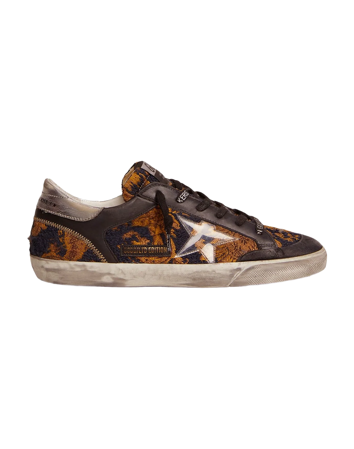 Women | Super-Star Penstar Lab Sneakers Jacquard Brocade with Pvc Star | Navy Gold x Black x Silver - Image 3