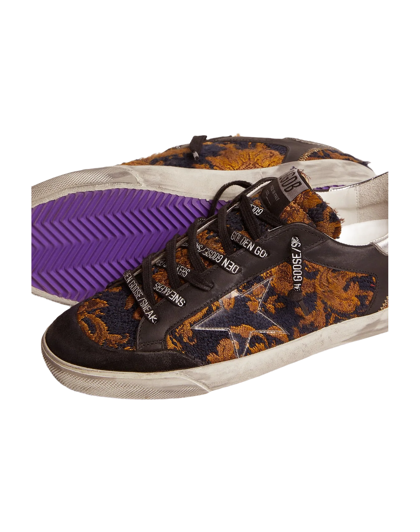 Women | Super-Star Penstar Lab Sneakers Jacquard Brocade with Pvc Star | Navy Gold x Black x Silver - Image 5