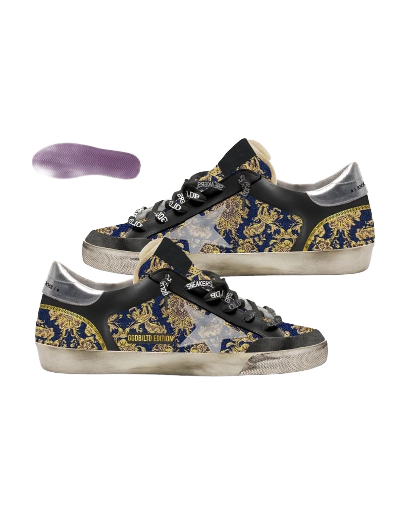 Women | Super-Star Penstar Lab Sneakers Jacquard Brocade with Pvc Star | Navy Gold x Black x Silver - Image 6