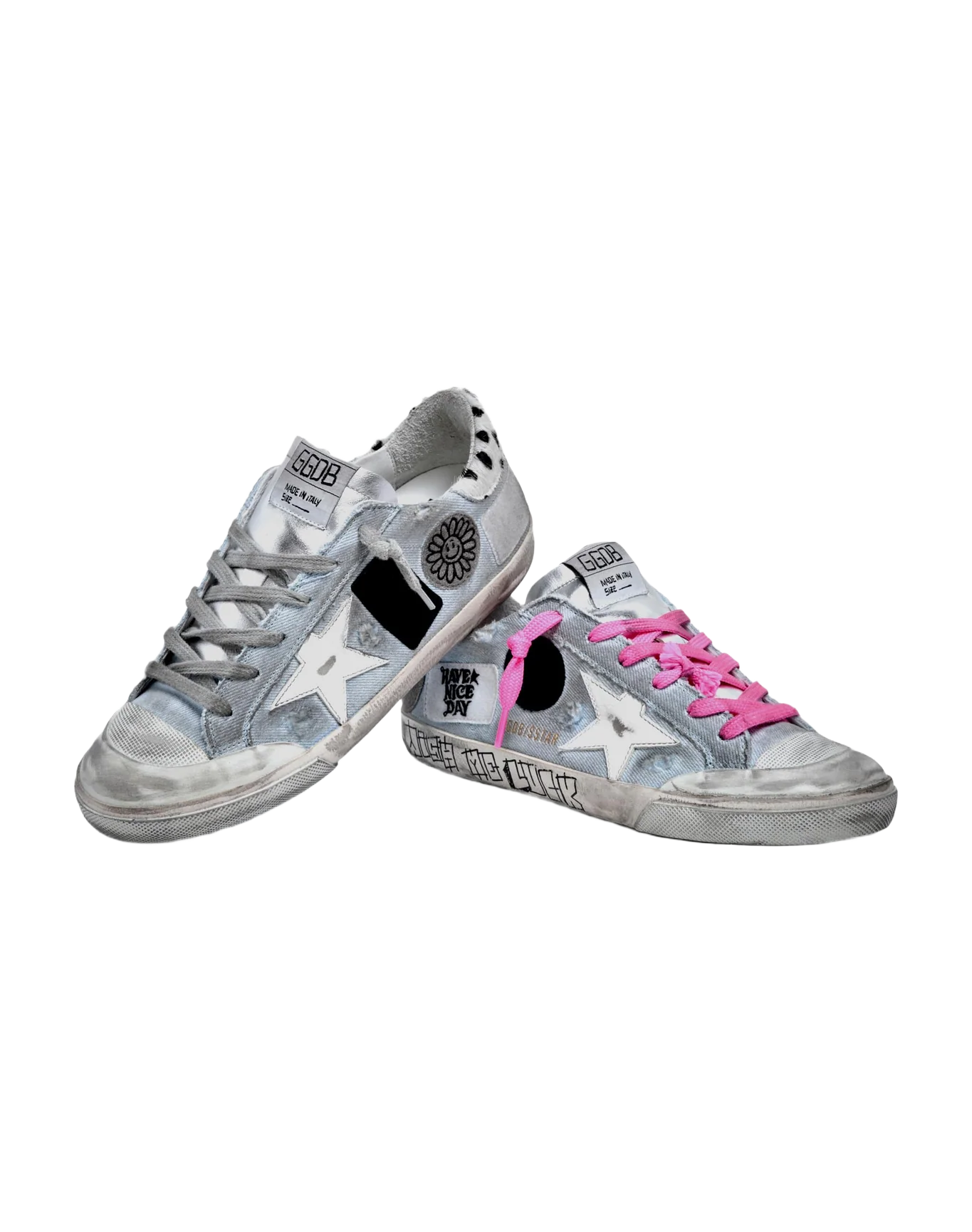 Women | Super-Star Penstar Sneakers Denim with Animal-Print Pony Skin Heel Tab | Light Blue x White x White Black - Image 2