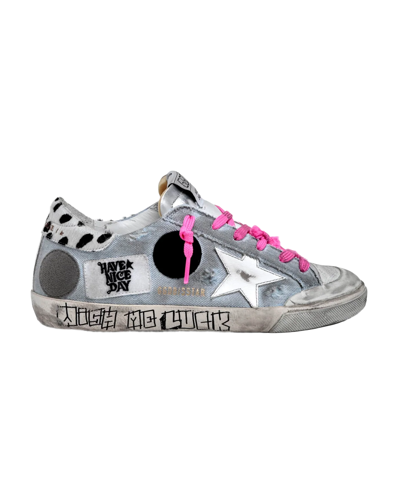 Women | Super-Star Penstar Sneakers Denim with Animal-Print Pony Skin Heel Tab | Light Blue x White x White Black - Image 8