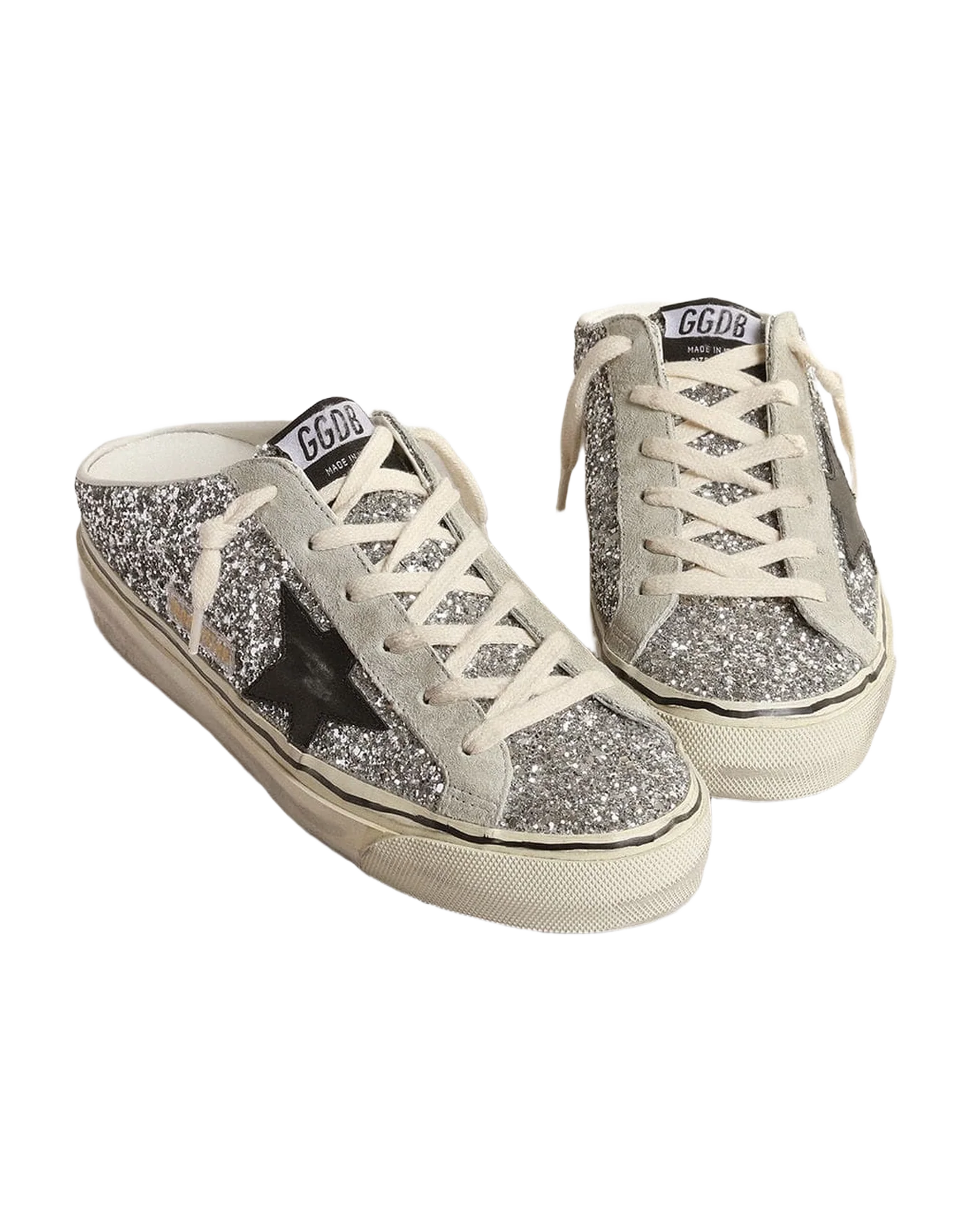 Women | Super-Star Sabot Silver Glitter with Black Leather Star | Silver x Ice x Black - Image 3