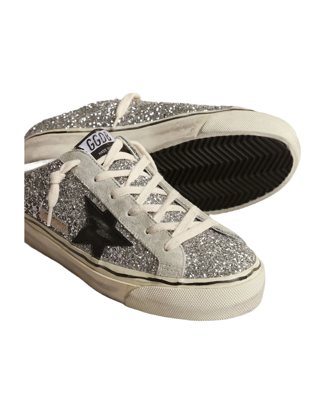 Women | Super-Star Sabot Silver Glitter with Black Leather Star | Silver x Ice x Black - Image 5