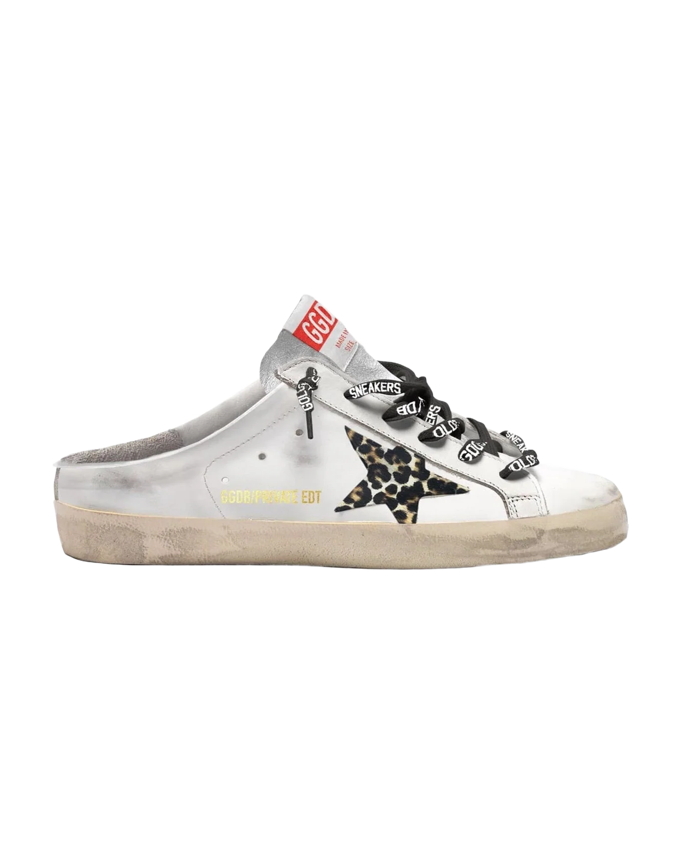 Women | Super-Star Sabot Sneakers Leather with Laminated Tongue & Leo Horsy Star | White x Silver x Beige Brown Leo