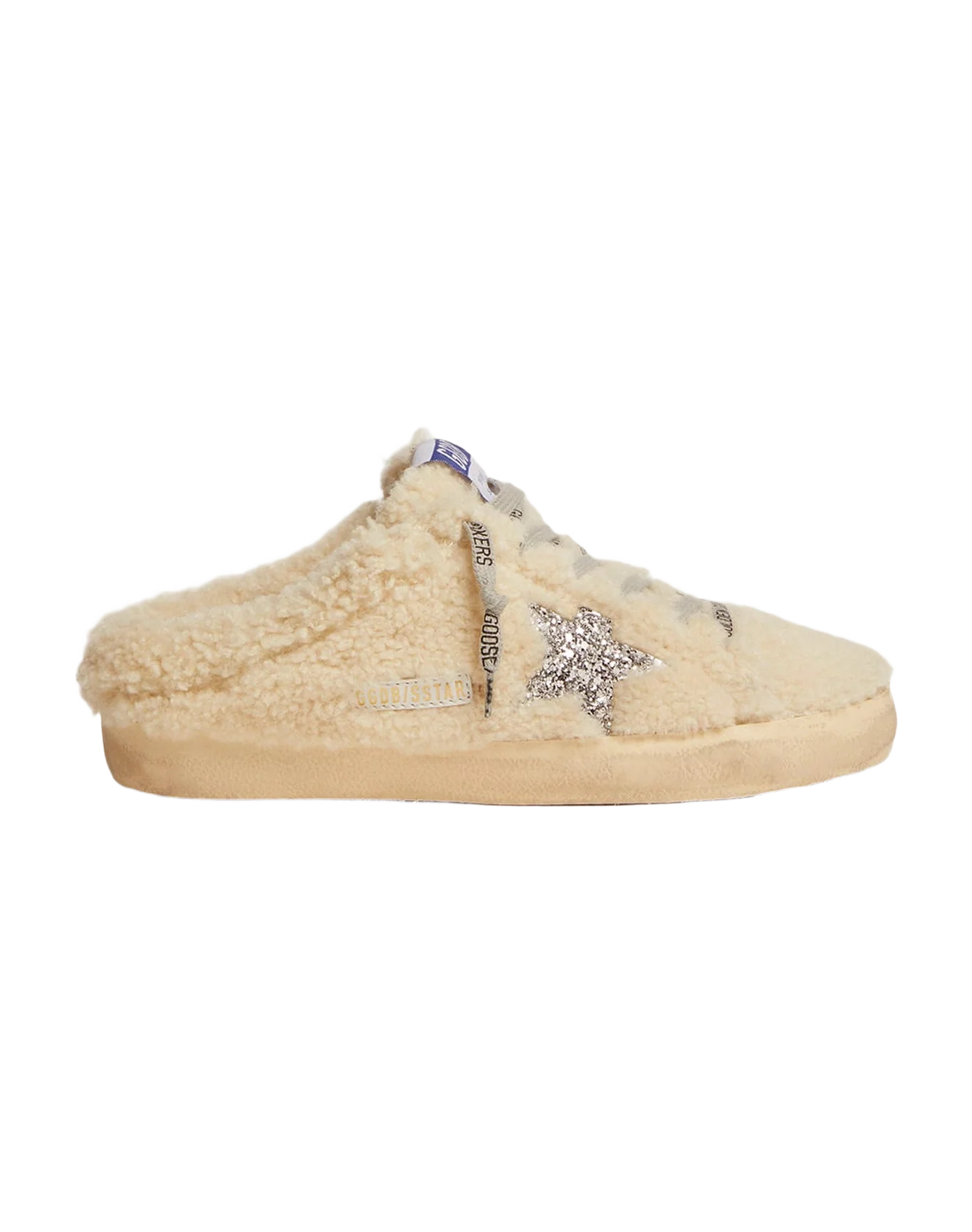 Women | Super-Star Sabot White Shearling & Glitter Star | Natural White x Silver - Image 5