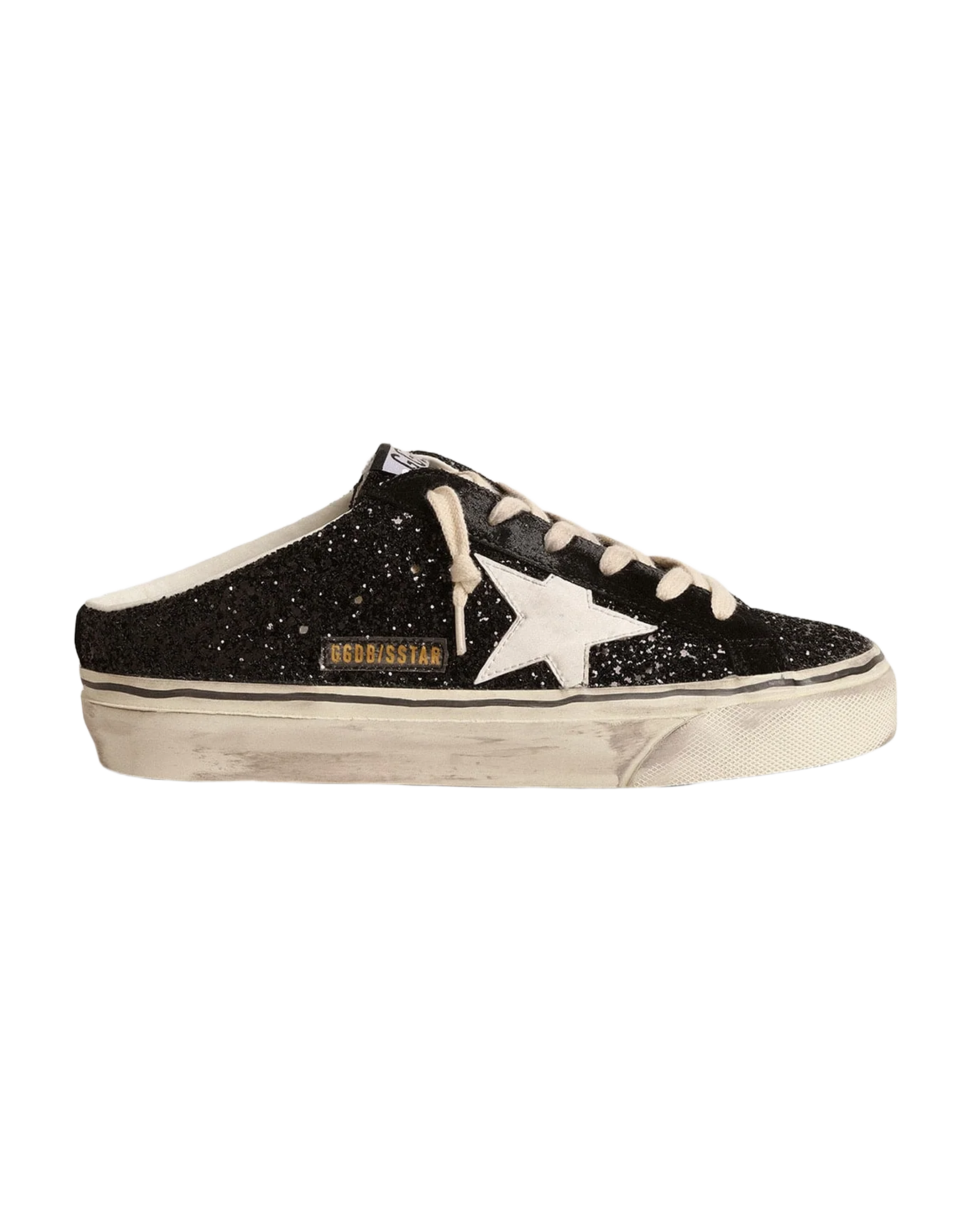Women | Super-Star Sabots Black Glitter with White Bio-Based Star | Black x White - Image 7