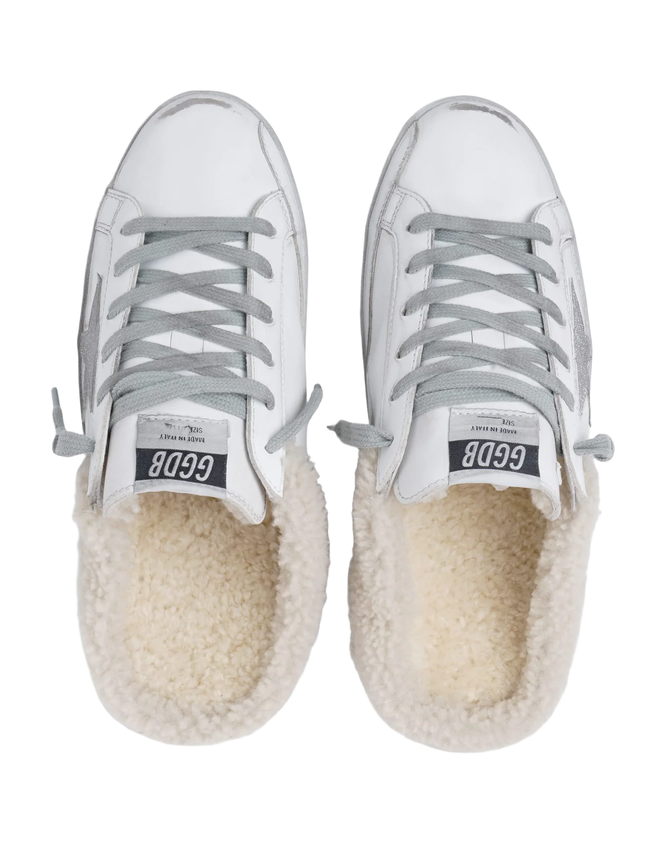 Women | Super-Star Sabots White Leather with Shearling Lining | White x Silver x Beige - Image 5