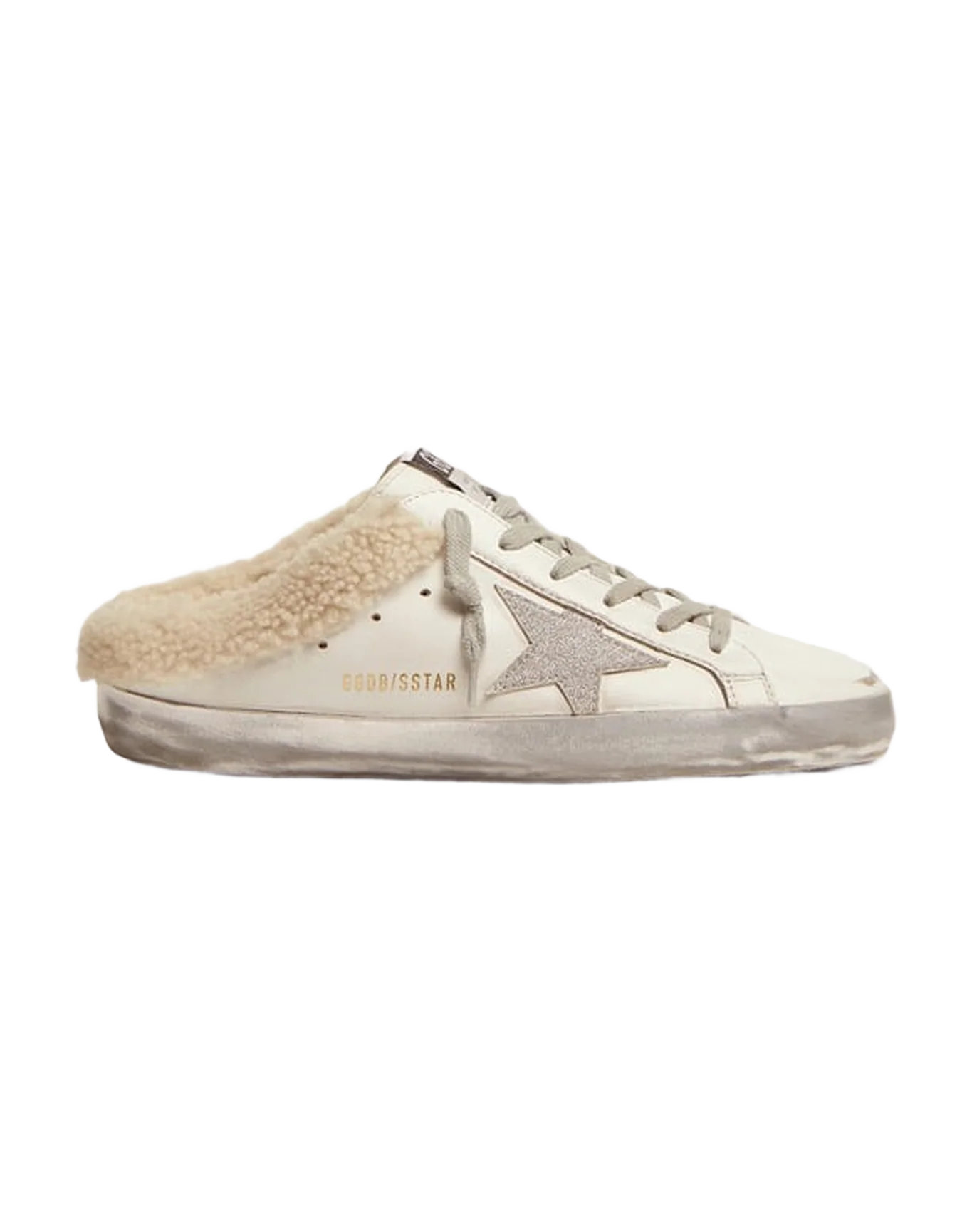 Women | Super-Star Sabots White Leather with Shearling Lining | White x Silver x Beige - Image 7