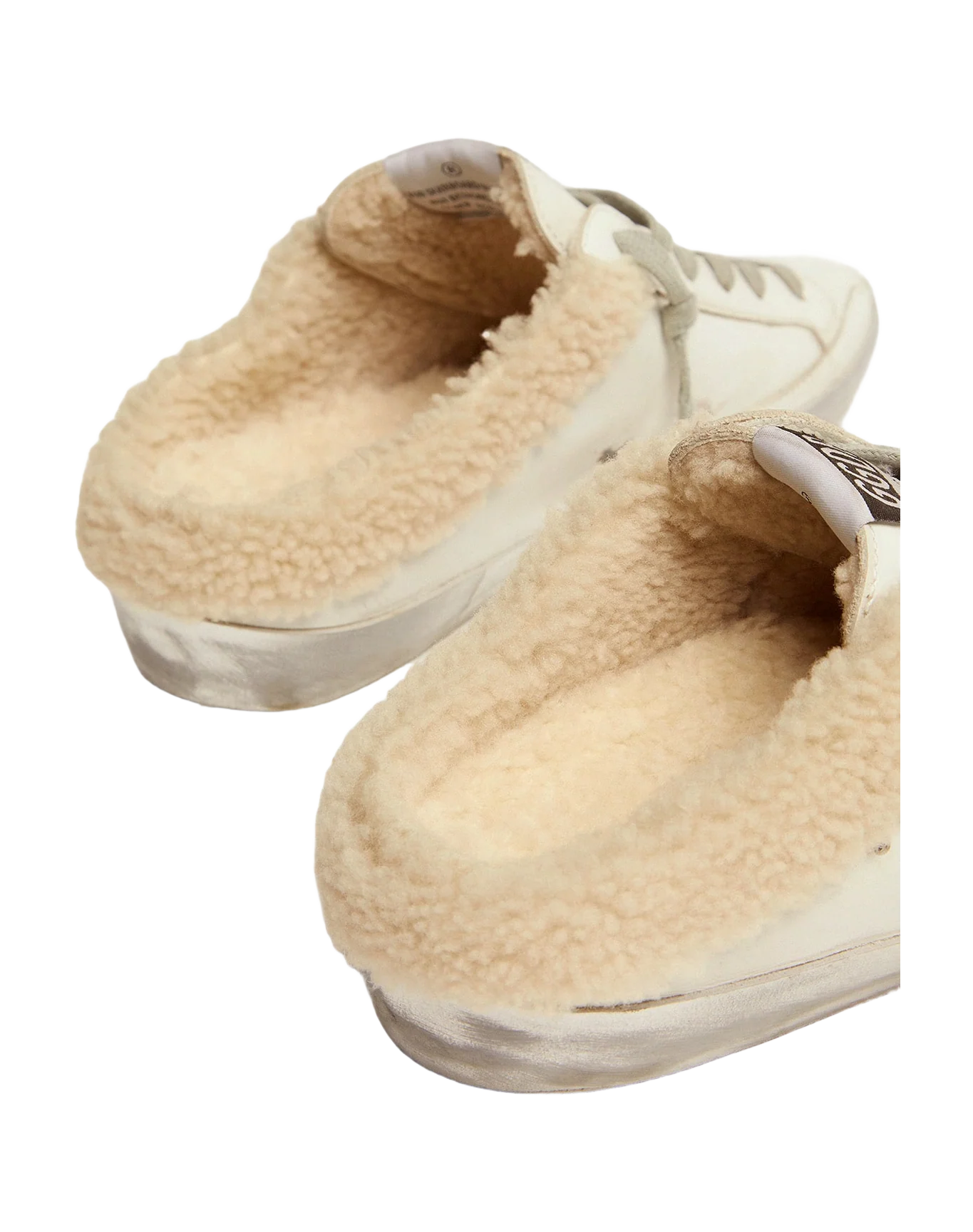 Women | Super-Star Sabots White Leather with Shearling Lining | White x Silver x Beige - Image 9