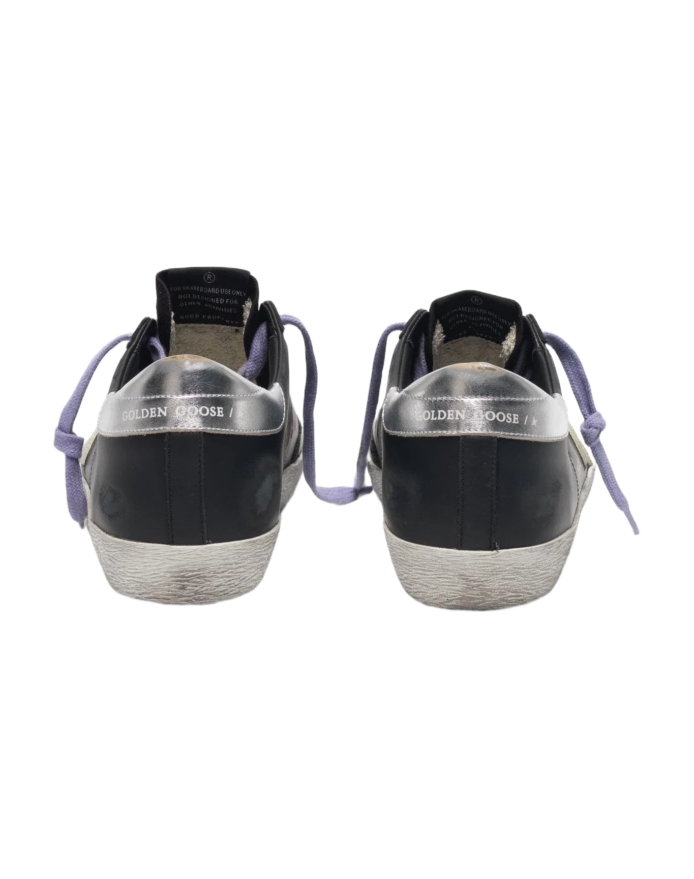 Women | Super-Star Sneakers Black Leather with Cream Star & Silver Heel Tab - Image 4
